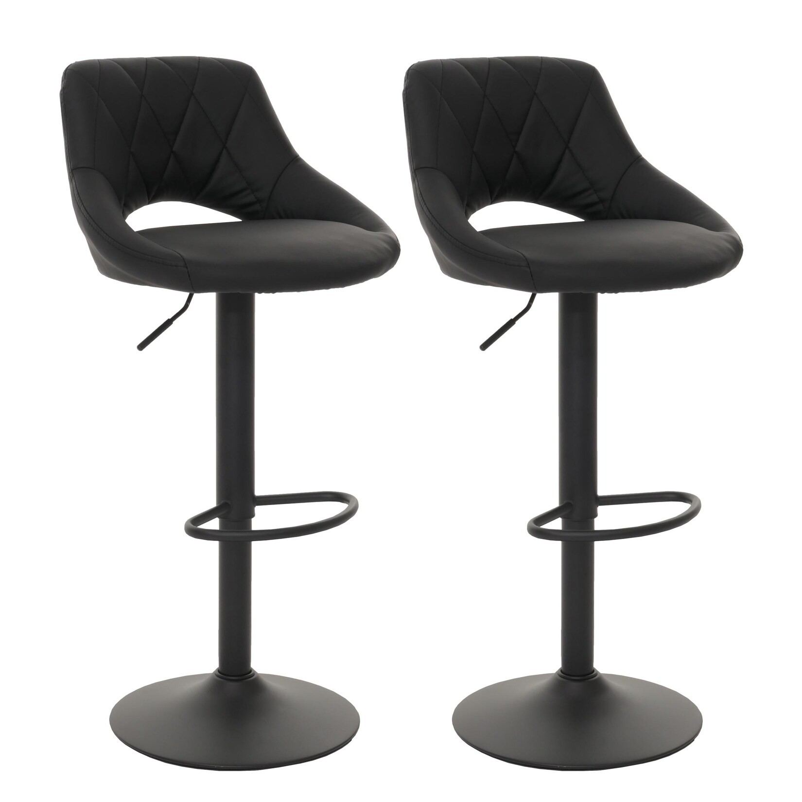 2er-Set Barhocker MCW-N64, Barstuhl Tresenhocker, Fußablage drehbar, Kunstleder Metall ~ schwarz
