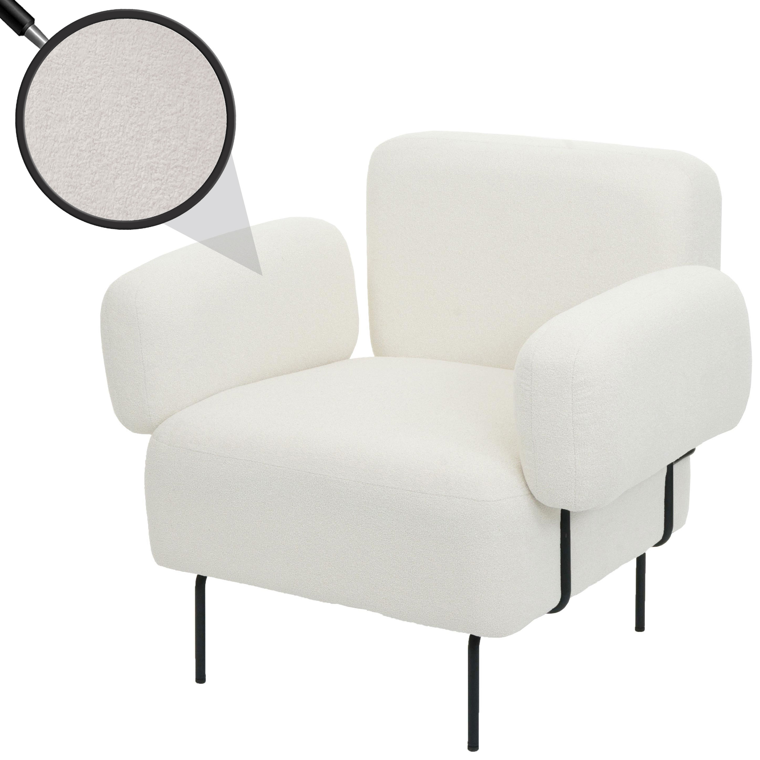 Lounge-Sessel MCW-L83b, Cocktailsessel Polstersessel Sessel, Boucl&eacute; Stoff/Textil Metall, creme-wei&szlig; - Bild 1