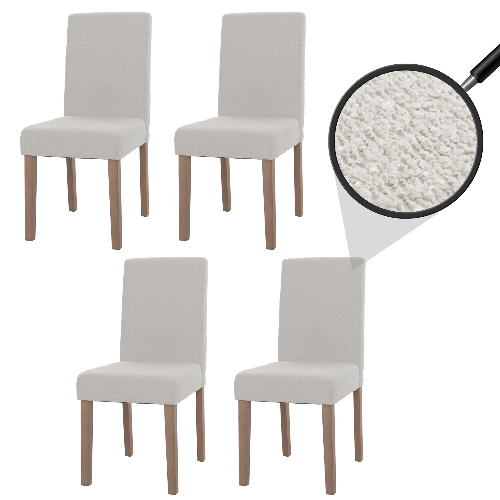 4er-Set Esszimmerstuhl Littau, Stuhl Küchenstuhl Hochlehner, Stoff/Textil Bouclé Holz ~ creme, naturfarbene Beine