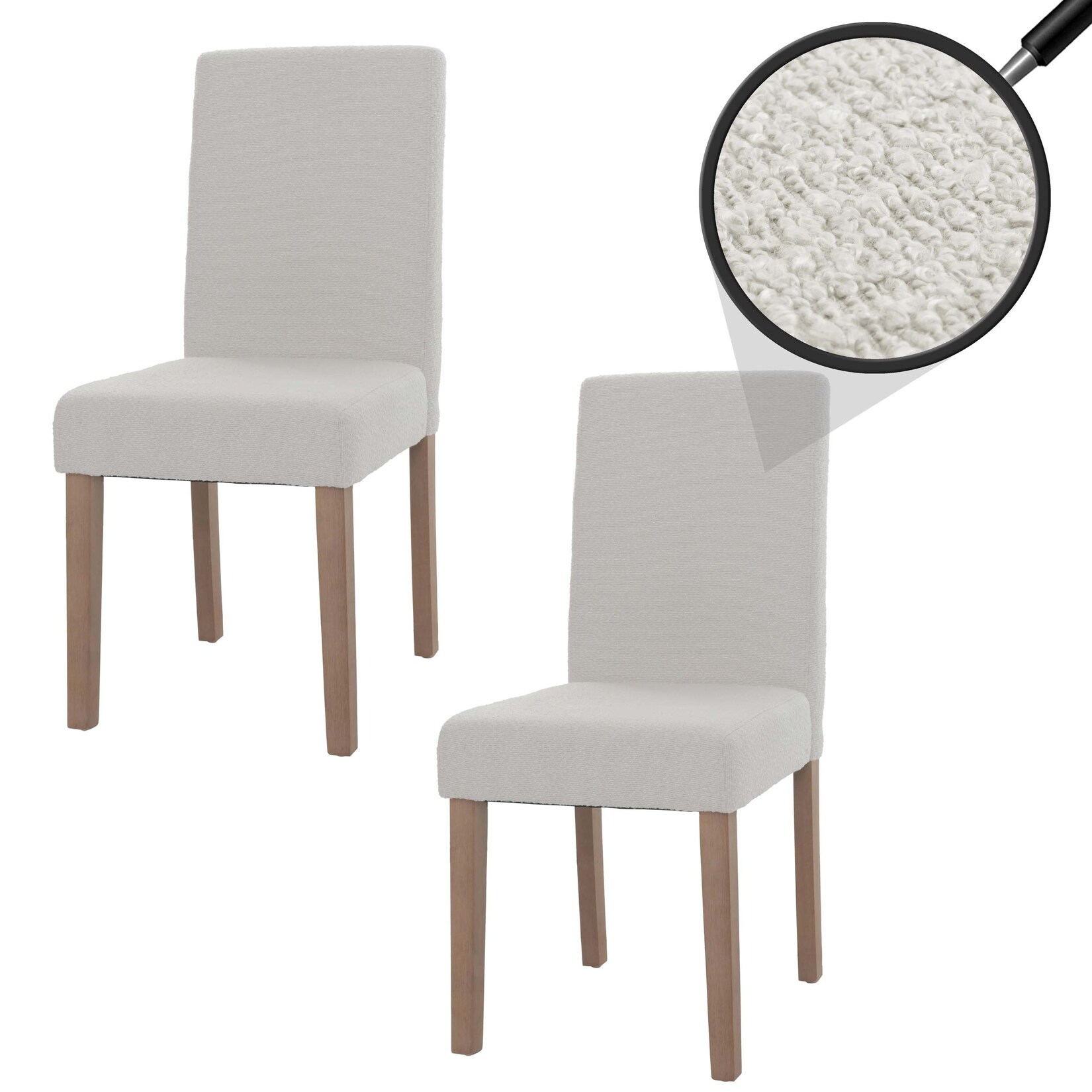 2er-Set Esszimmerstuhl Littau, Stuhl Küchenstuhl Hochlehner, Stoff/Textil Bouclé Holz ~ creme, naturfarbene Beine