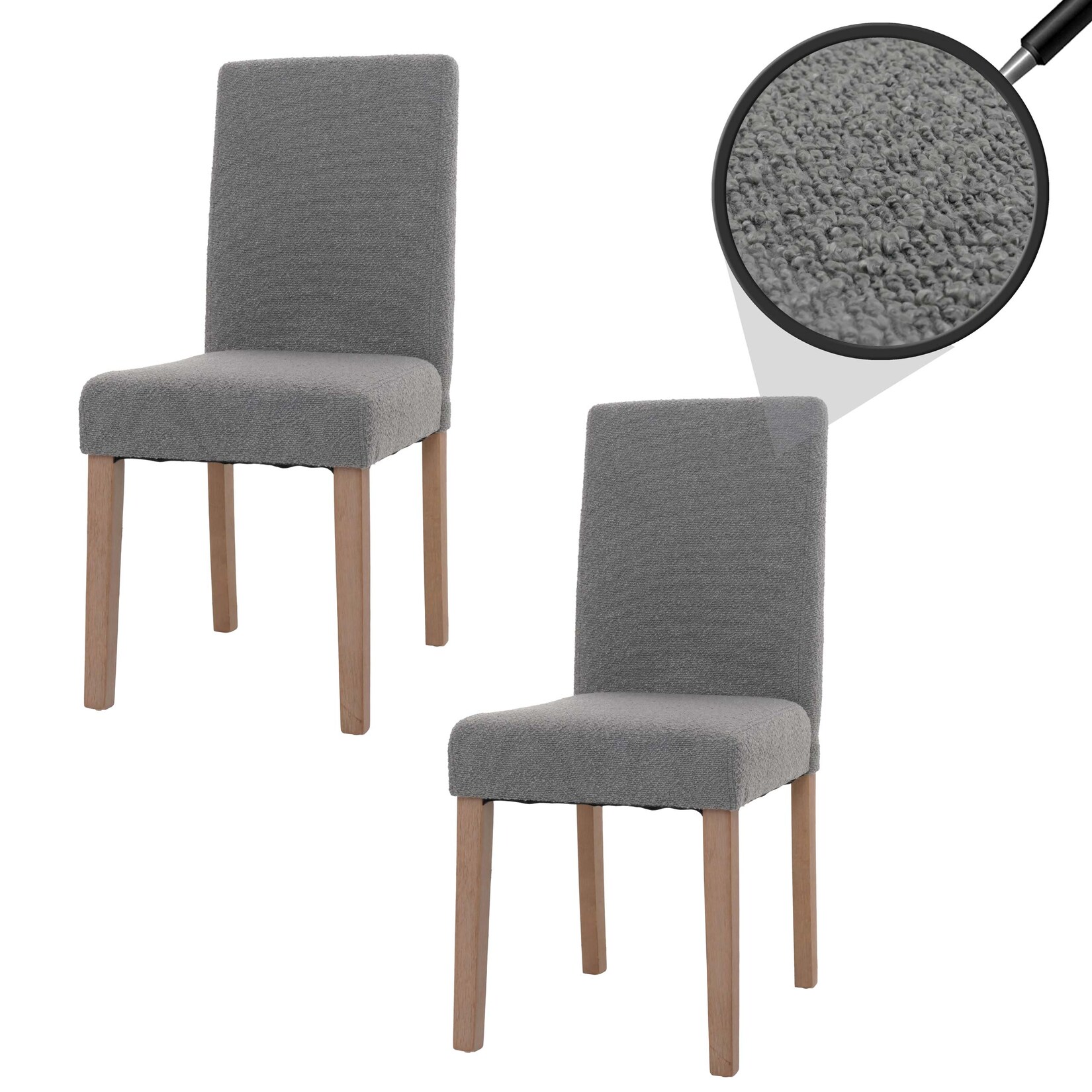 2er-Set Esszimmerstuhl Littau, Stuhl Küchenstuhl Hochlehner, Stoff/Textil Bouclé Holz ~ grau, naturfarbene Beine
