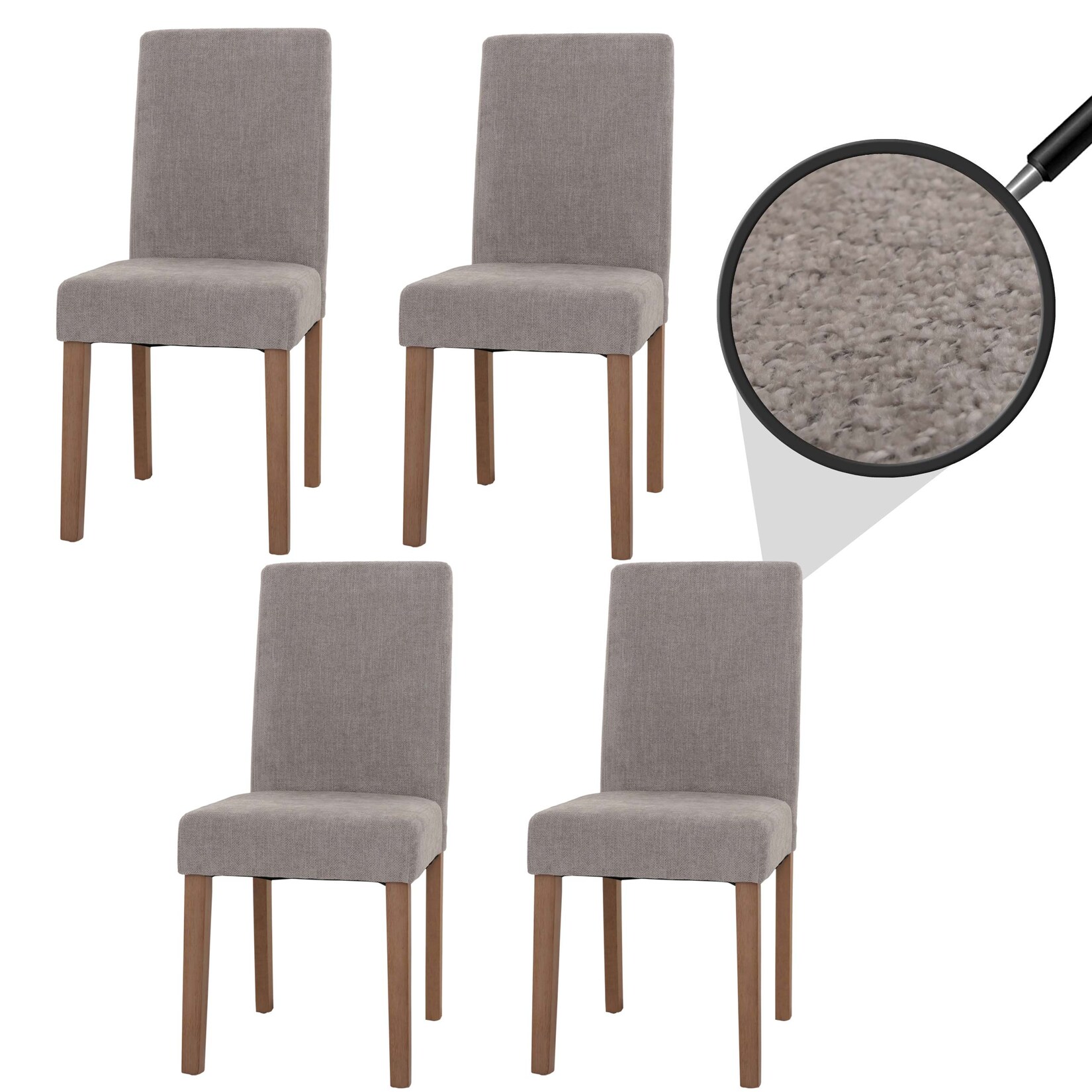 4er-Set Esszimmerstuhl Littau, Stuhl Küchenstuhl Hochlehner, Stoff/Textil Chenille Holz ~ hellgrau, naturfarbene Beine