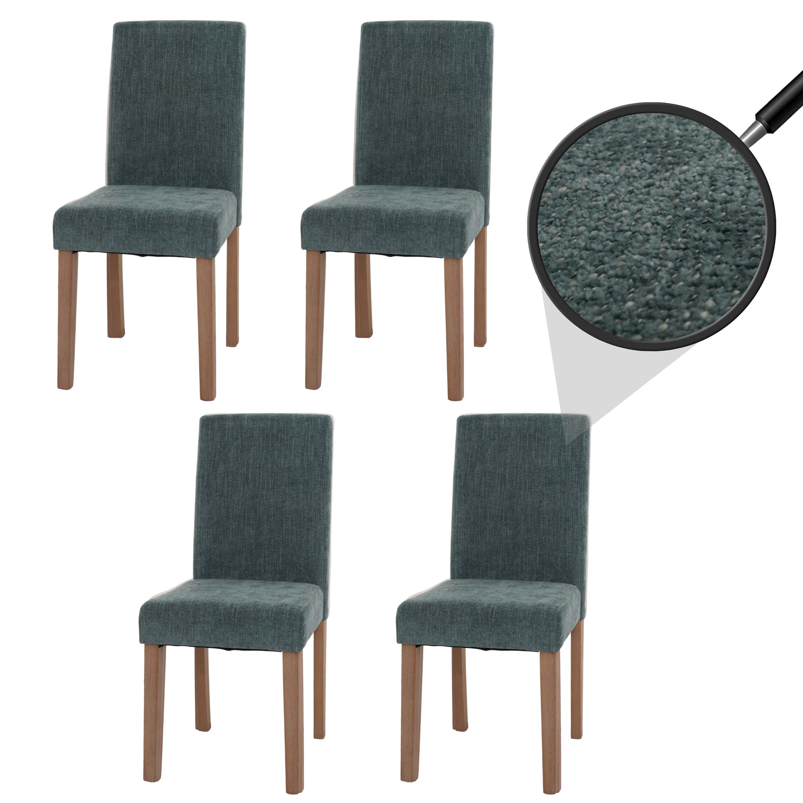4er-Set Esszimmerstuhl Littau, Stuhl K&uuml;chenstuhl Hochlehner, Stoff/Textil Chenille Holz ~ gr&uuml;n, naturfarbene Beine - Bild 1