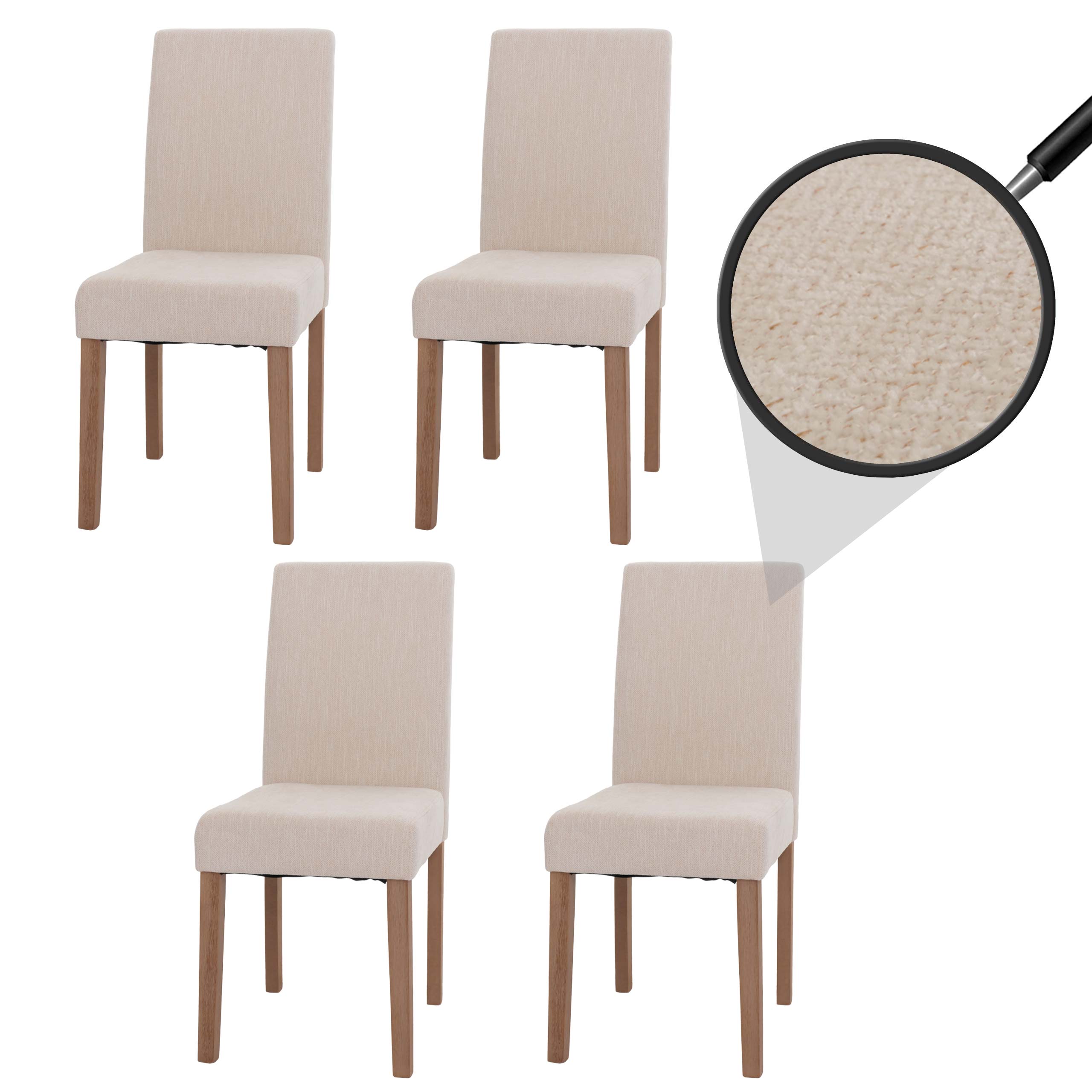 4er-Set Esszimmerstuhl Littau, Stuhl K&uuml;chenstuhl Hochlehner, Stoff/Textil Chenille Holz ~ creme, naturfarbene Beine - Bild 1