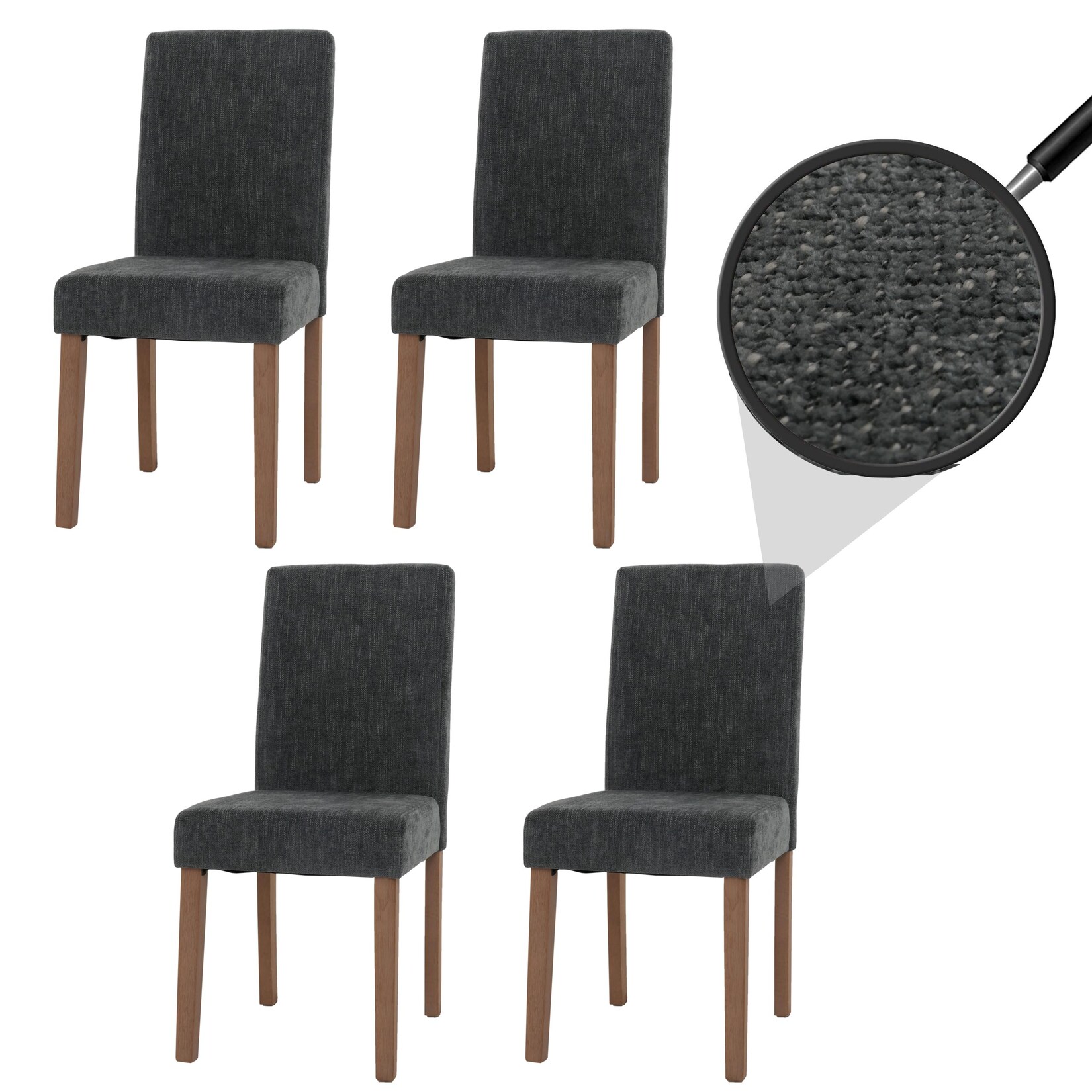 4er-Set Esszimmerstuhl Littau, Stuhl Küchenstuhl Hochlehner, Stoff/Textil Chenille Holz ~ dunkelgrau, naturfarbene Beine
