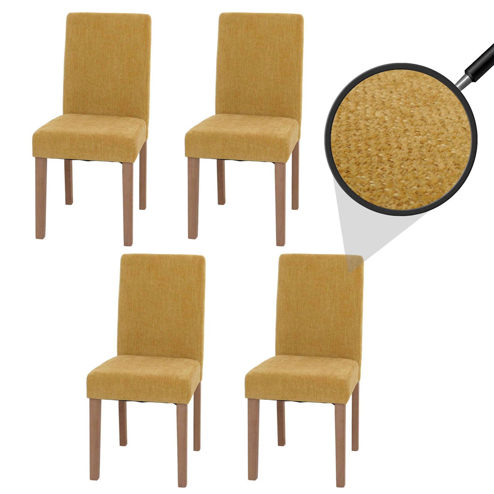 4er-Set Esszimmerstuhl Littau, Stuhl Küchenstuhl Hochlehner, Stoff/Textil Chenille Holz ~ gelb, naturfarbene Beine