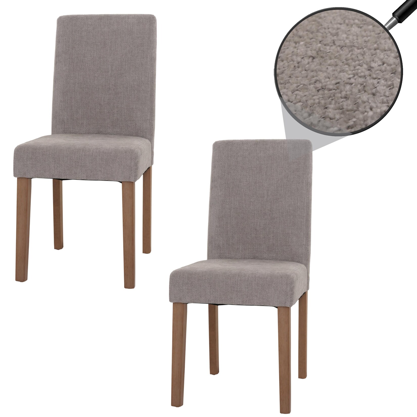 2er-Set Esszimmerstuhl Littau, Stuhl Küchenstuhl Hochlehner, Stoff/Textil Chenille Holz ~ hellgrau, naturfarbene Beine