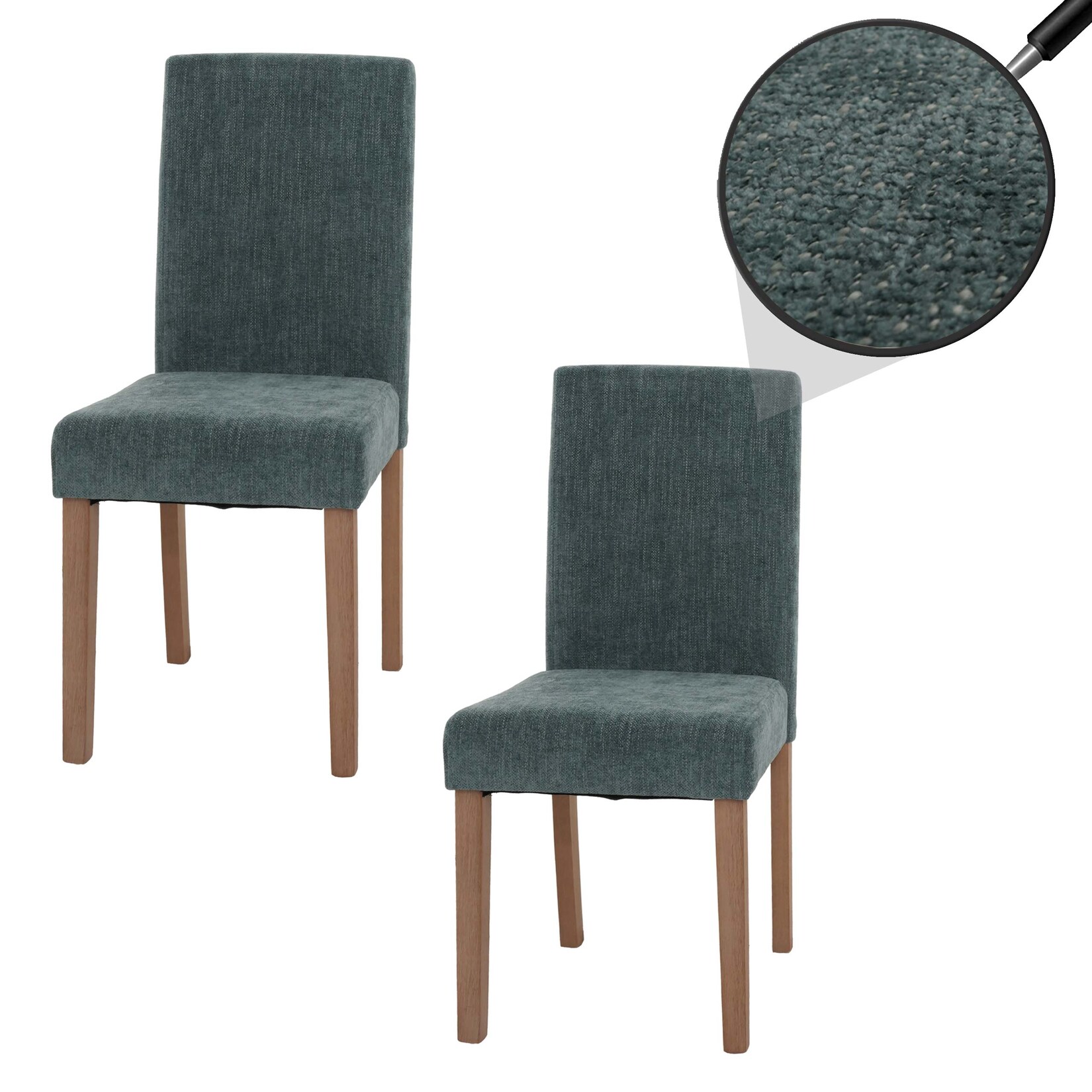 2er-Set Esszimmerstuhl Littau, Stuhl Küchenstuhl Hochlehner, Stoff/Textil Chenille Holz ~ grün, naturfarbene Beine