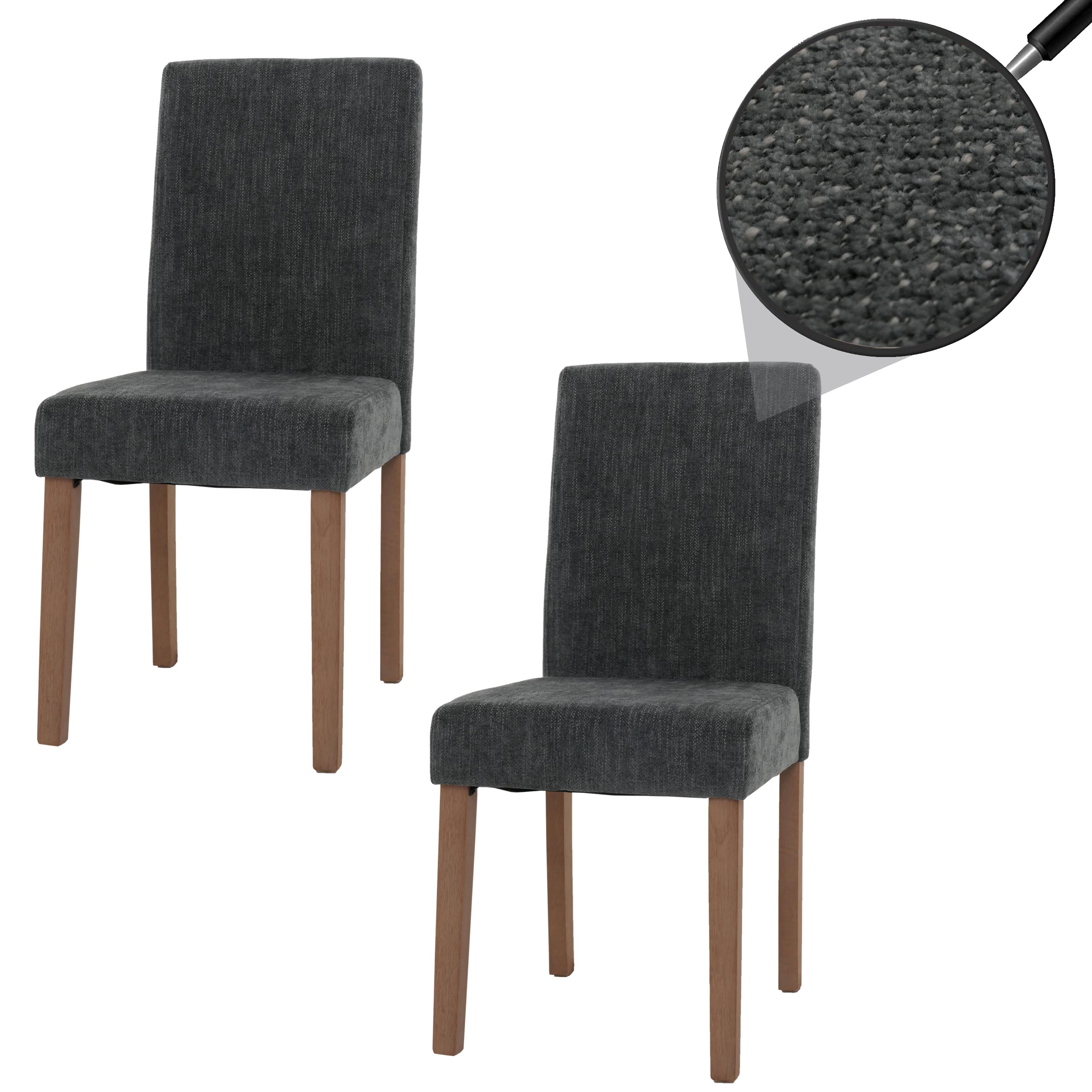 2er-Set Esszimmerstuhl Littau, Stuhl K&uuml;chenstuhl Hochlehner, Stoff/Textil Chenille Holz ~ dunkelgrau, naturfarbene Beine - Bild 1
