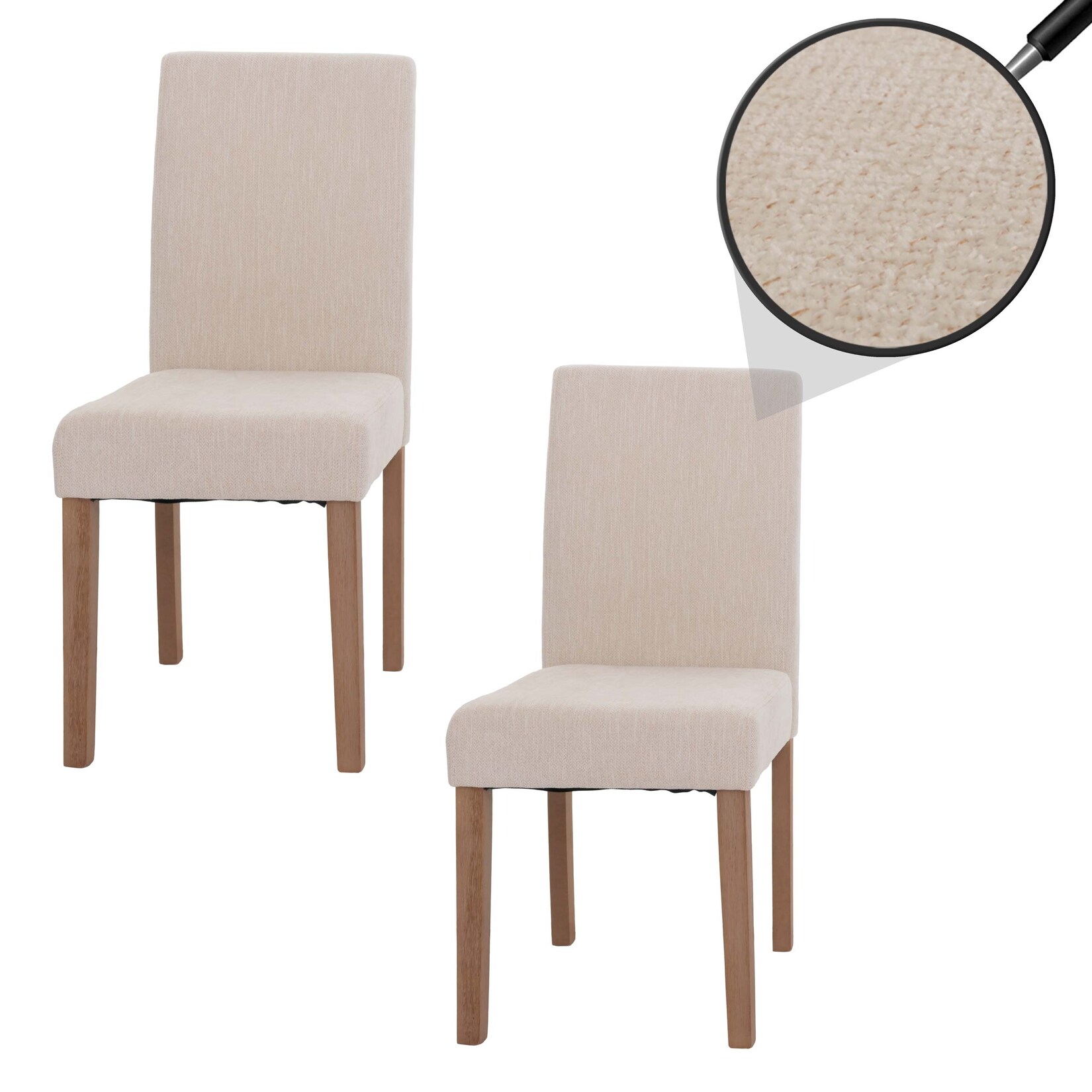 2er-Set Esszimmerstuhl Littau, Stuhl Küchenstuhl Hochlehner, Stoff/Textil Chenille Holz ~ creme, naturfarbene Beine