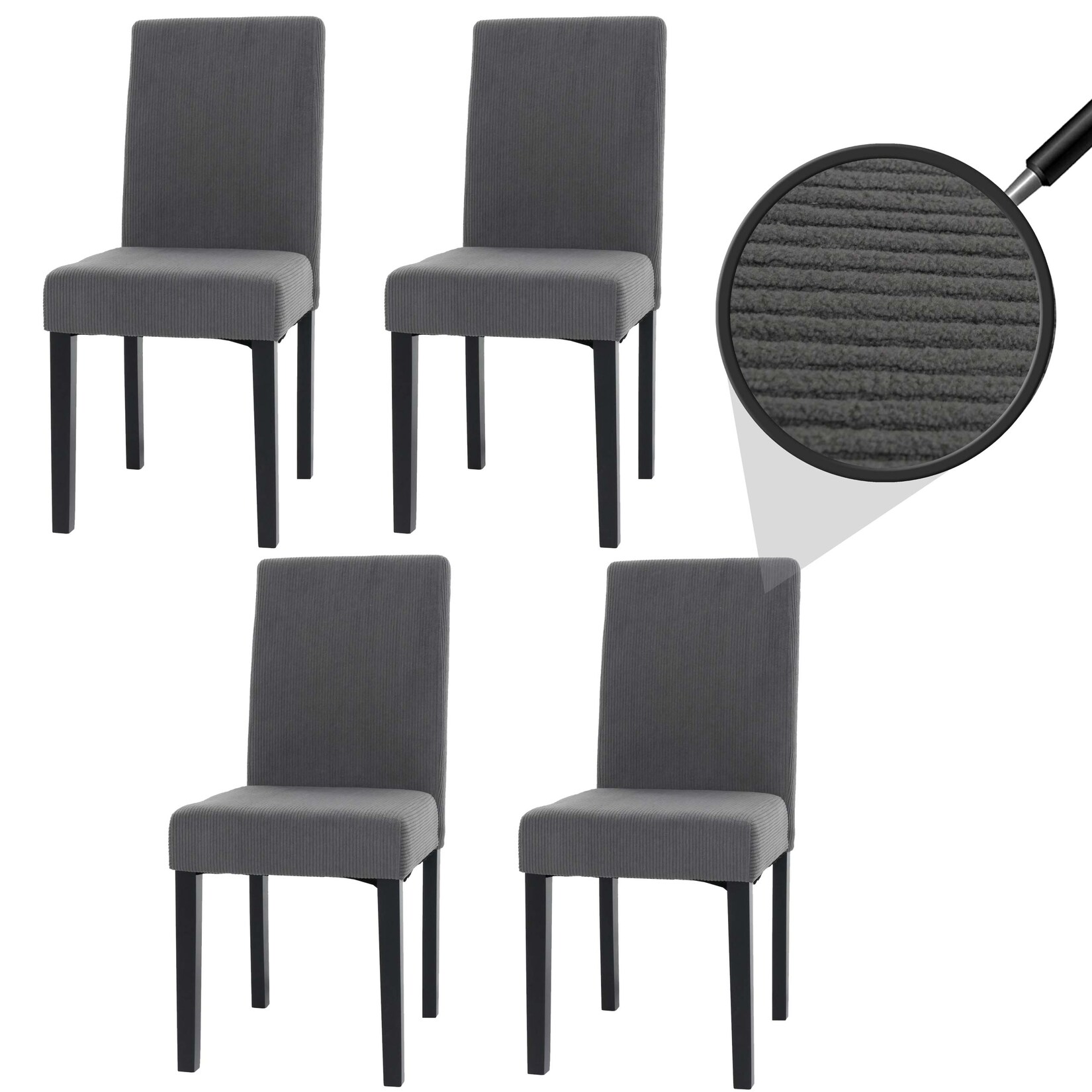 4er-Set Esszimmerstuhl Littau, Stuhl Küchenstuhl Hochlehner, Stoff/Textil Cord Holz ~ dunkelgrau, dunkle Beine