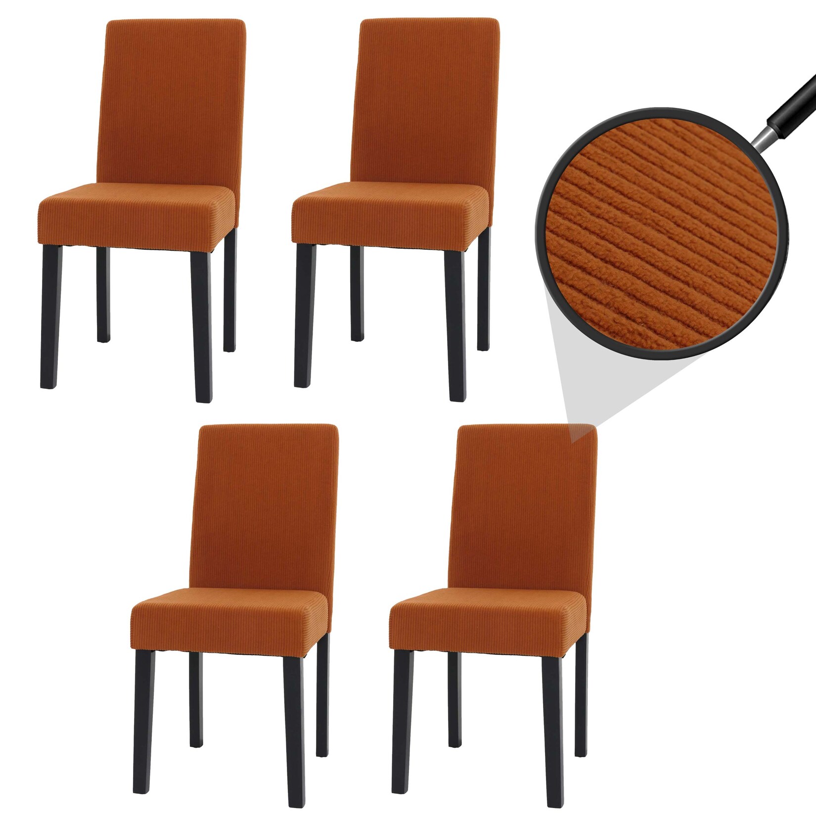 4er-Set Esszimmerstuhl Littau, Stuhl Küchenstuhl Hochlehner, Stoff/Textil Cord Holz ~ terrakotta, dunkle Beine | 04057651659541