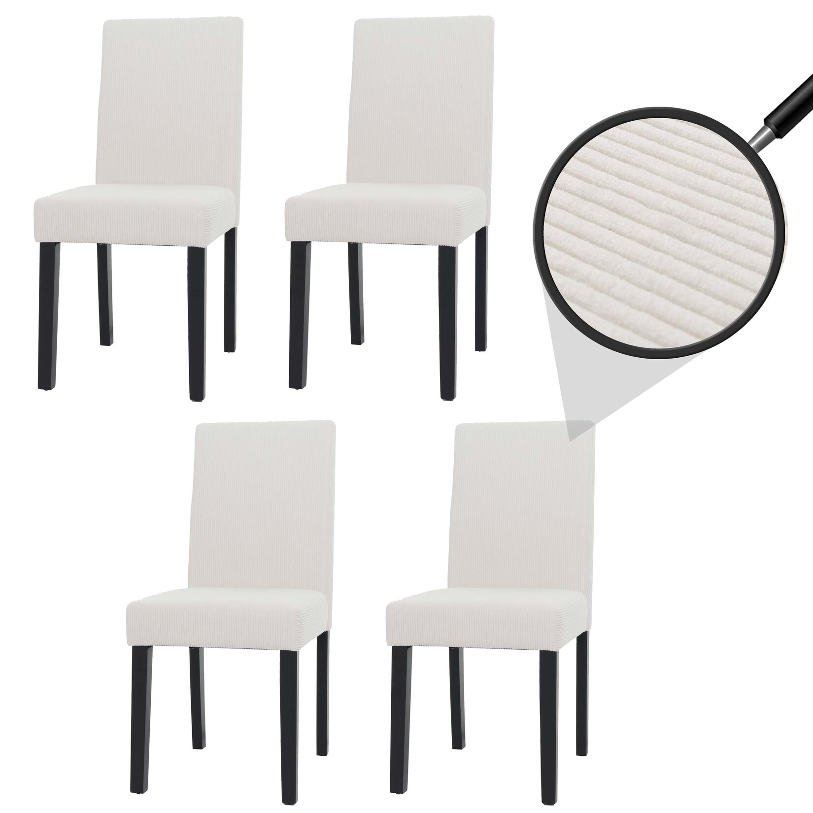 4er-Set Esszimmerstuhl Littau, Stuhl Küchenstuhl Hochlehner, Stoff/Textil Cord Holz ~ creme, dunkle Beine