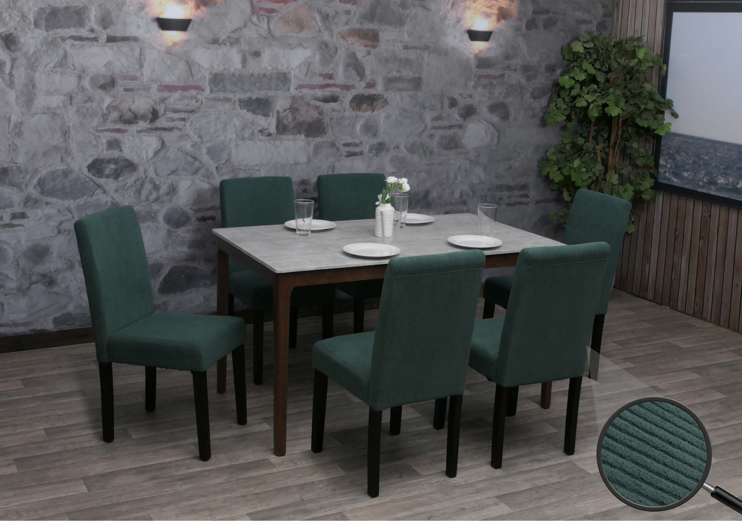 6er-Set Esszimmerstuhl Littau, Stuhl K&uuml;chenstuhl Hochlehner, Stoff/Textil Cord Holz ~ gr&uuml;n, dunkle Beine - Bild 1