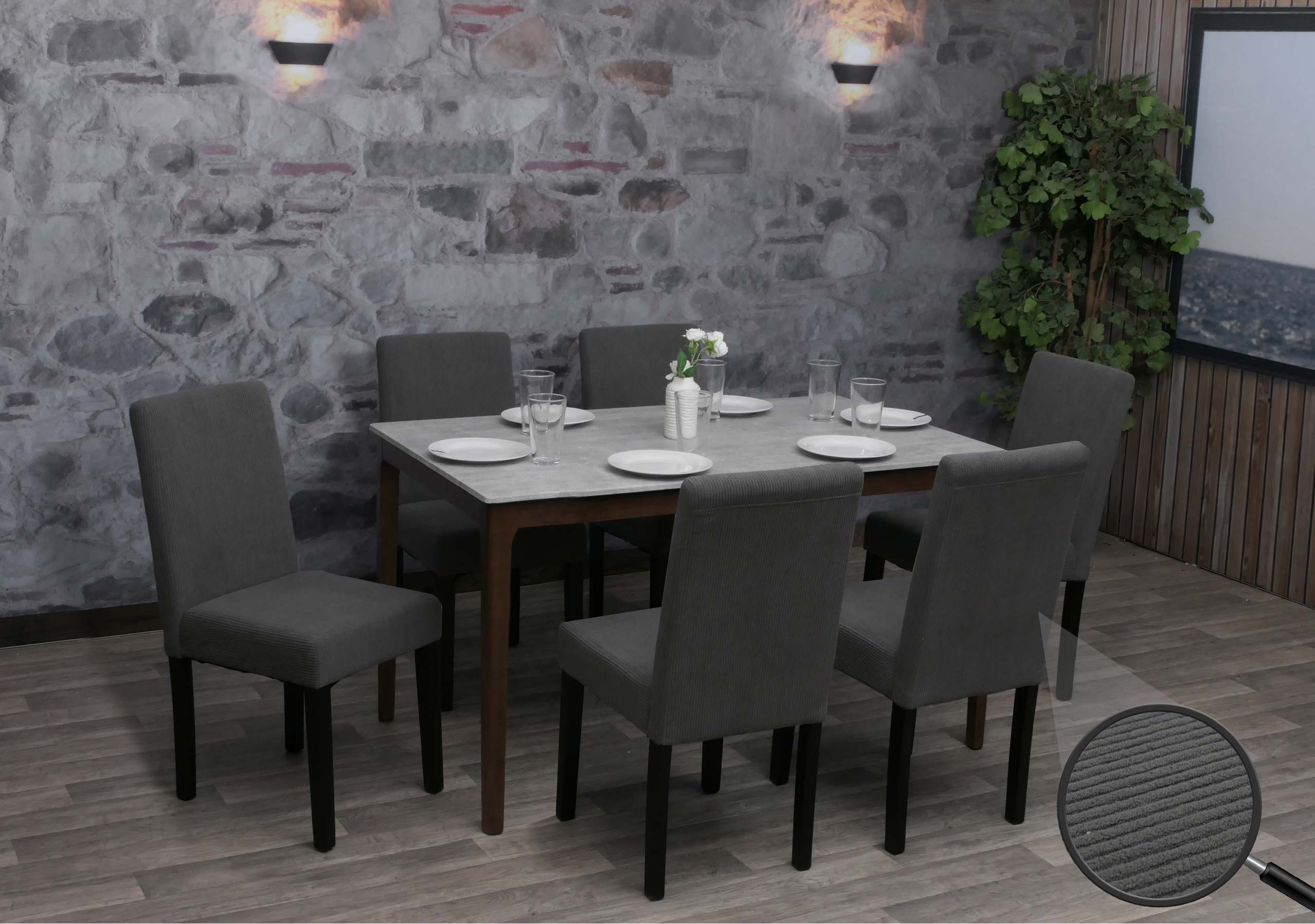 6er-Set Esszimmerstuhl Littau, Stuhl K&uuml;chenstuhl Hochlehner, Stoff/Textil Cord Holz ~ dunkelgrau, dunkle Beine - Bild 1