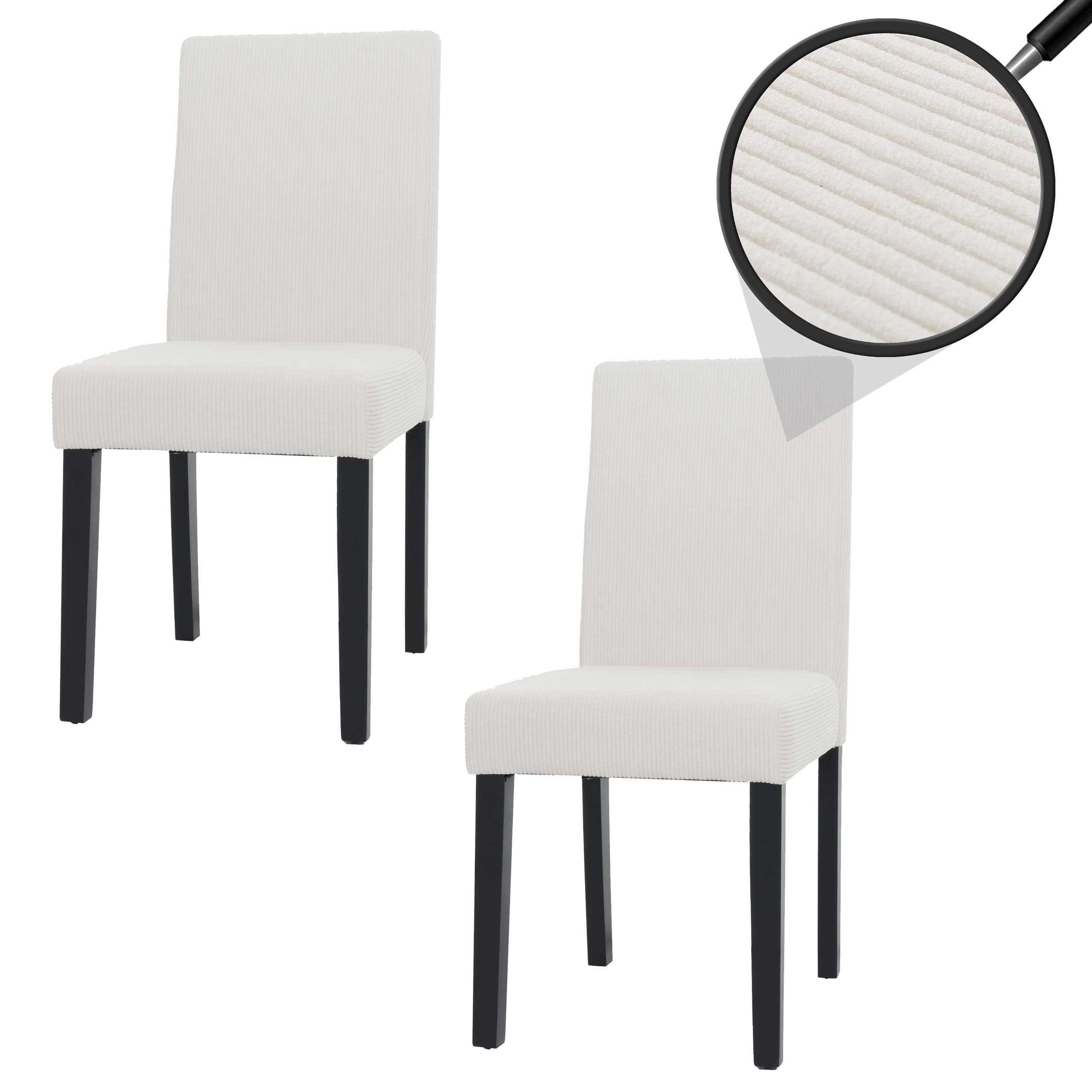 2er-Set Esszimmerstuhl Littau, Stuhl K&uuml;chenstuhl Hochlehner, Stoff/Textil Cord Holz ~ creme, dunkle Beine - Bild 1