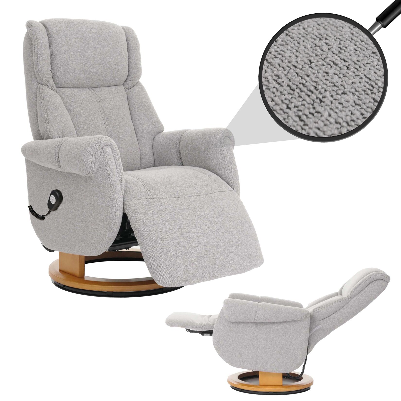 MCA Relaxsessel + Aufstehhilfe MCW-N58, Fernsehsessel Sessel Fußstütze Bouclé Stoff Holz ~ grau, Holz Natur | 04057651658650