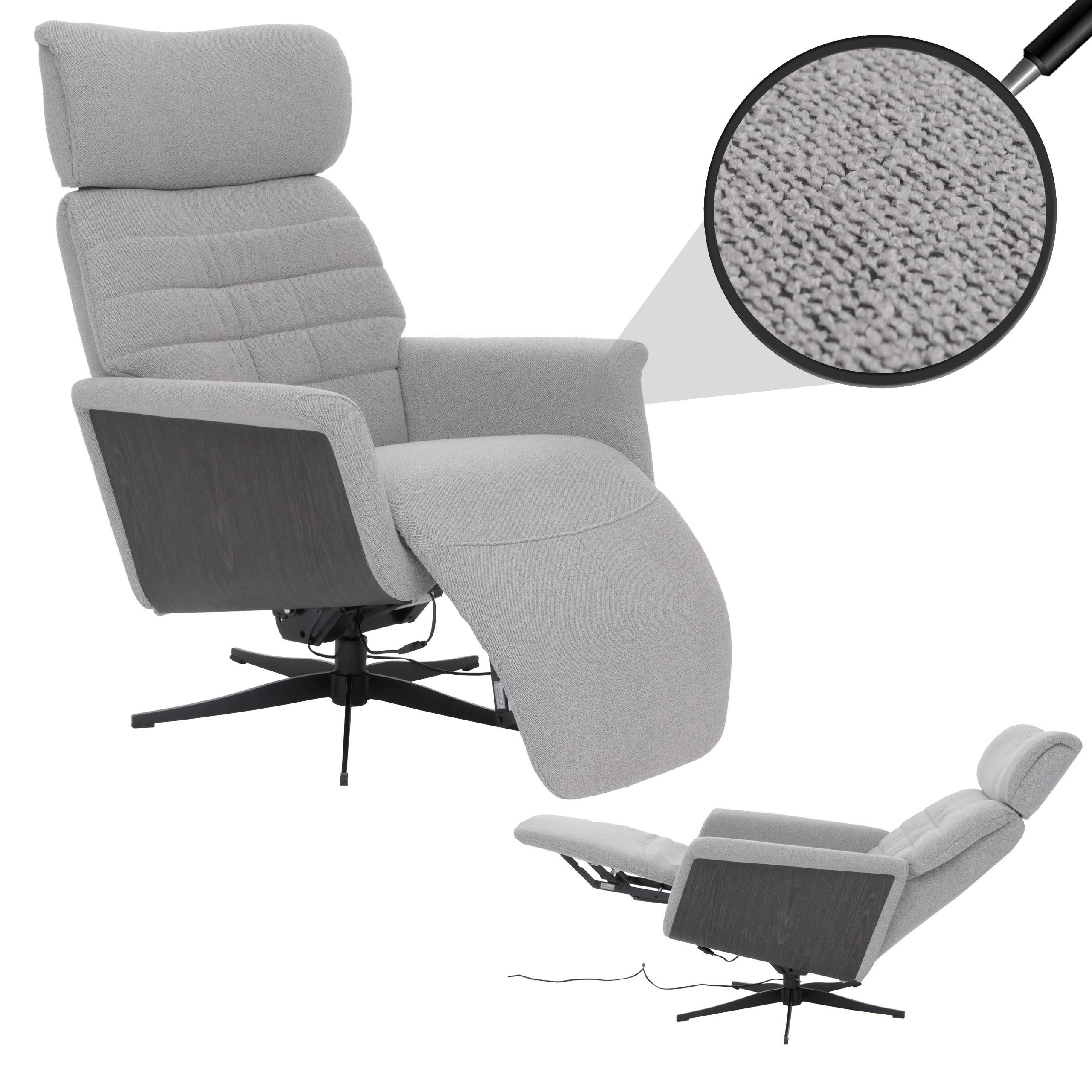 MCA Relaxsessel MCW-N56, Fernsehsessel Liegesessel Fu&szlig;st&uuml;tze drehbar Boucl&eacute; Stoff Holz ~ Stoff grau, Holz grau - Bild 1