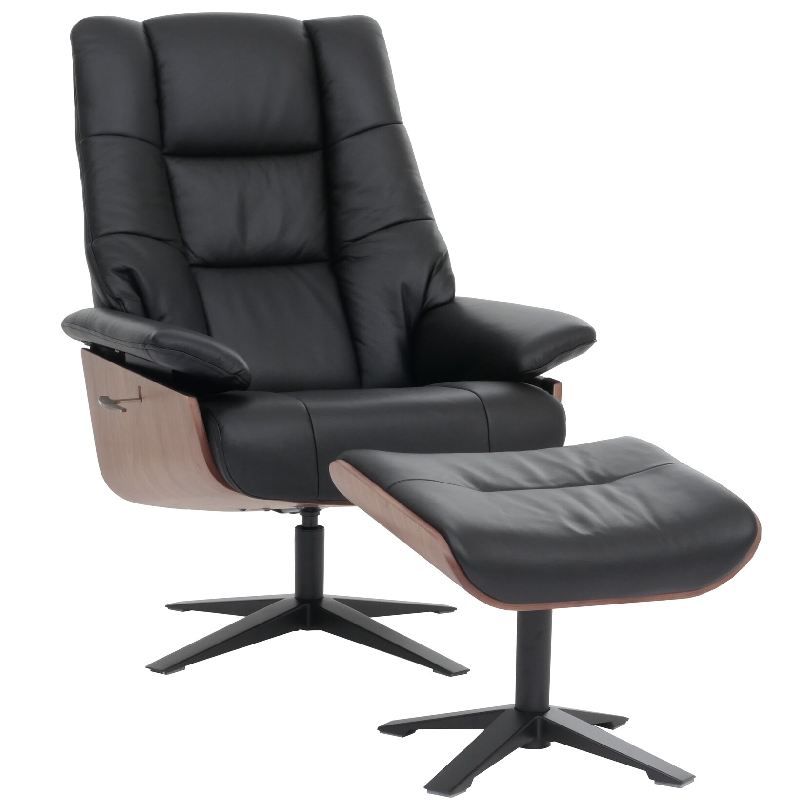 MCA Relaxsessel + Hocker MCW-N57, Fernsehsessel Liegesessel, Holz Echtleder ~ schwarz | 04057651727981