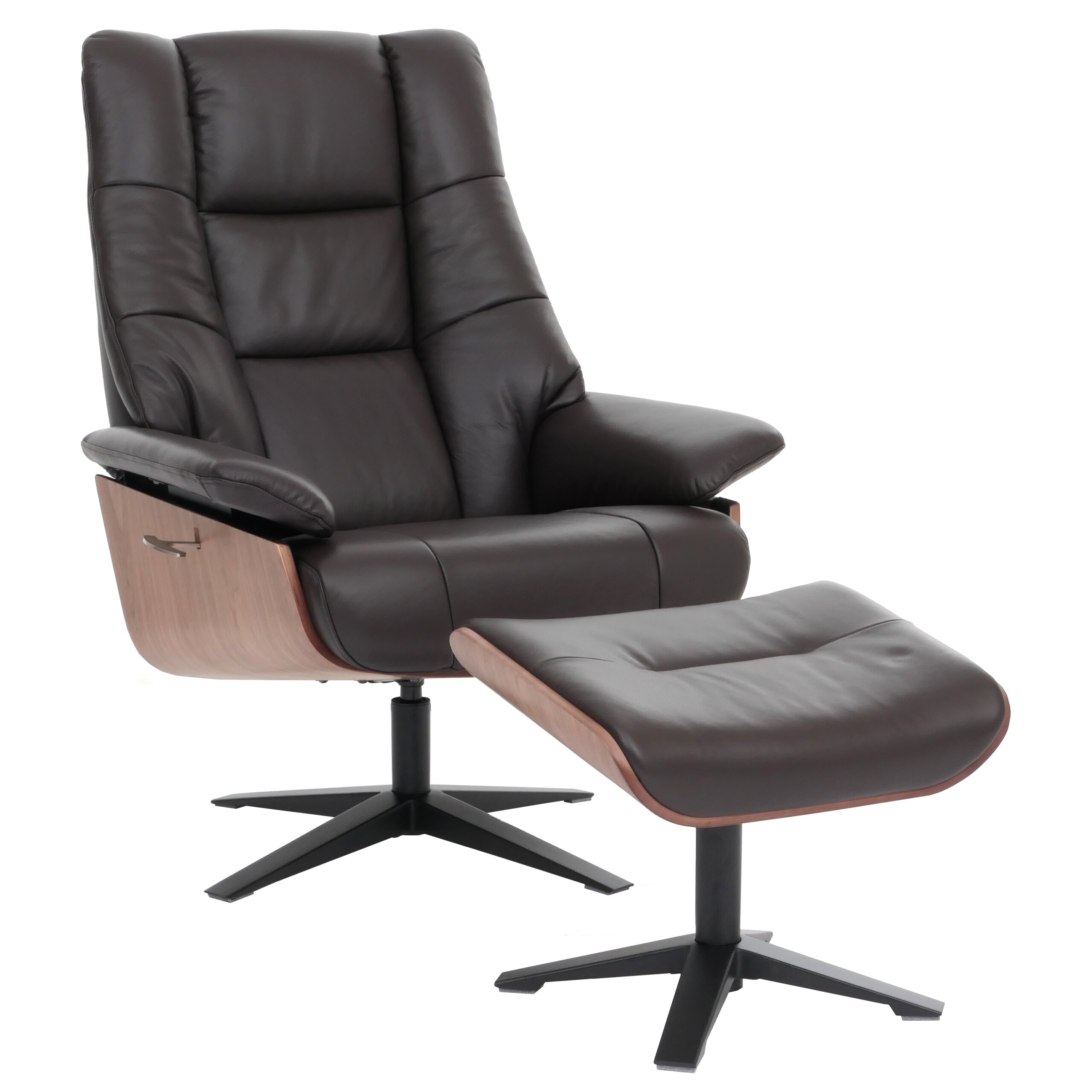 MCA Relaxsessel + Hocker MCW-N57, Fernsehsessel Liegesessel, Holz Echtleder ~ braun - Bild 1