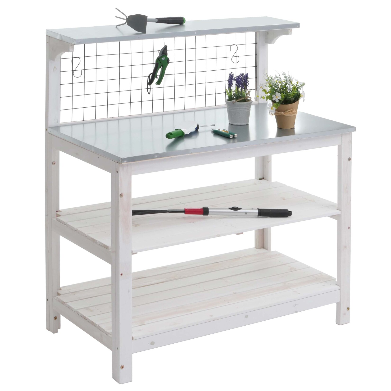 Pflanztisch MCW-N55, Gärtnertisch Blumentisch Pflanzregal, Holz MVG-zertifiziert verzinkte Platte, 117x102x56cm ~ weiß | 04057651657745