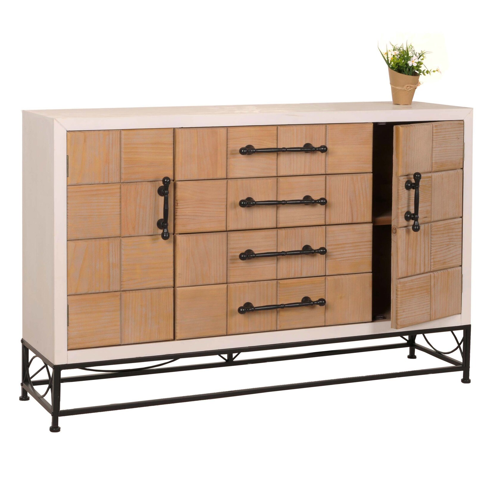 Kommode MCW-N30, Schrank Sideboard Highboard mit Türen und Schublade, Massiv-Holz MDF, 92x140x42cm | 04057651815688