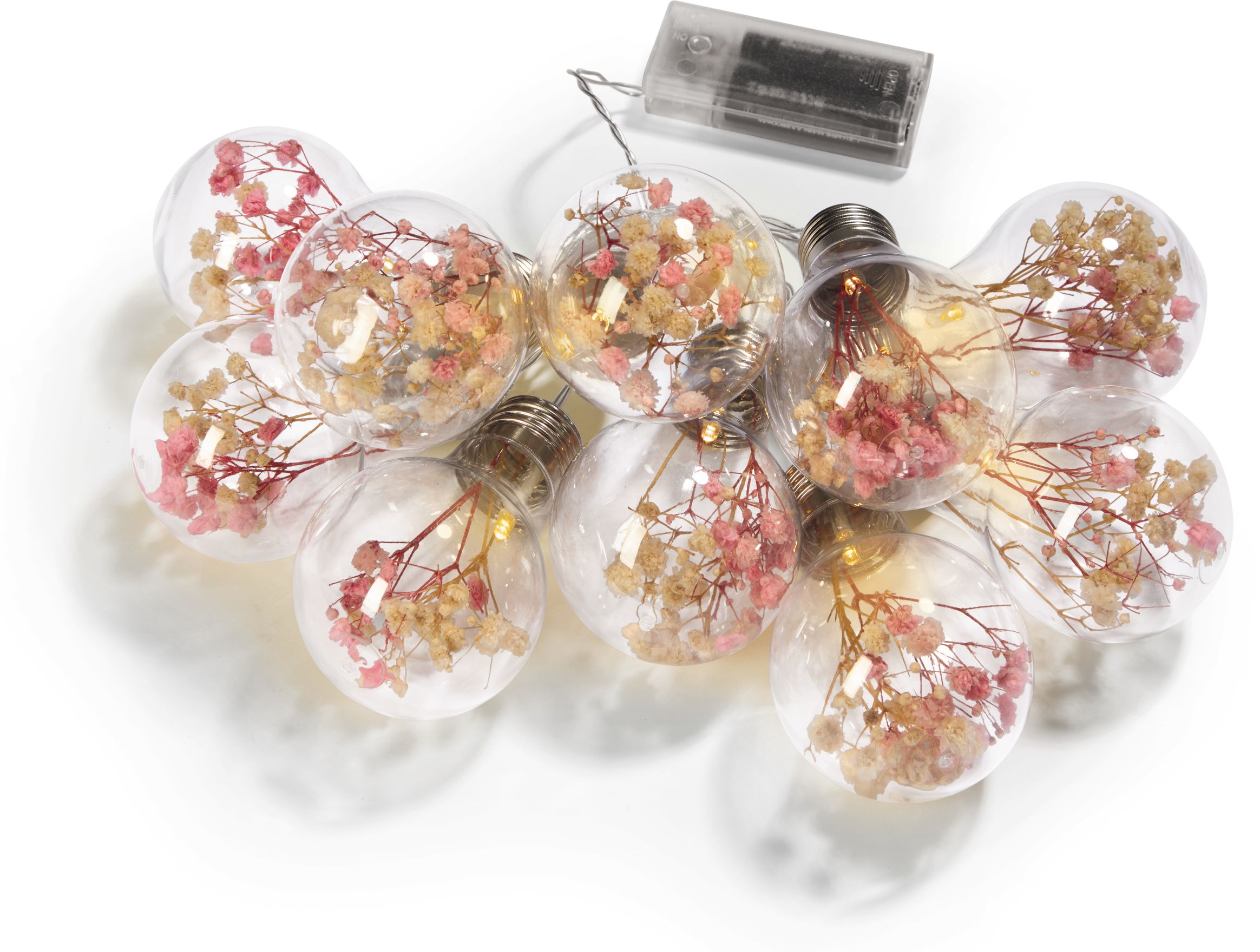 LED Lichterkette m. getr.Blumen - versch. Ausf&uuml;hrungen -nature/rose - Bild 1