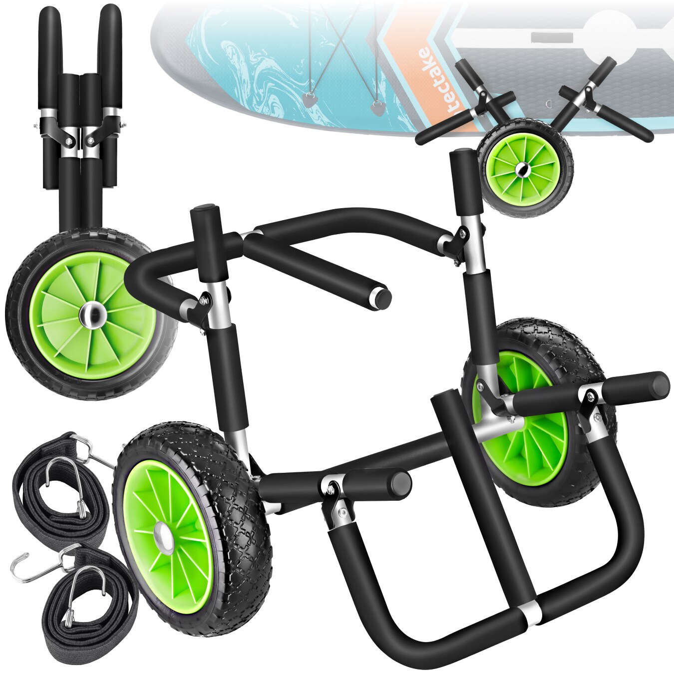 tectake&reg; Surfboard Transportwagen, klappbar, f&uuml;r bis zu 2 Boards, Schaumstoffpolsterung, inkl. 2 Sicherungsgurte, 62 x 53 x 49 cm - Bild 1