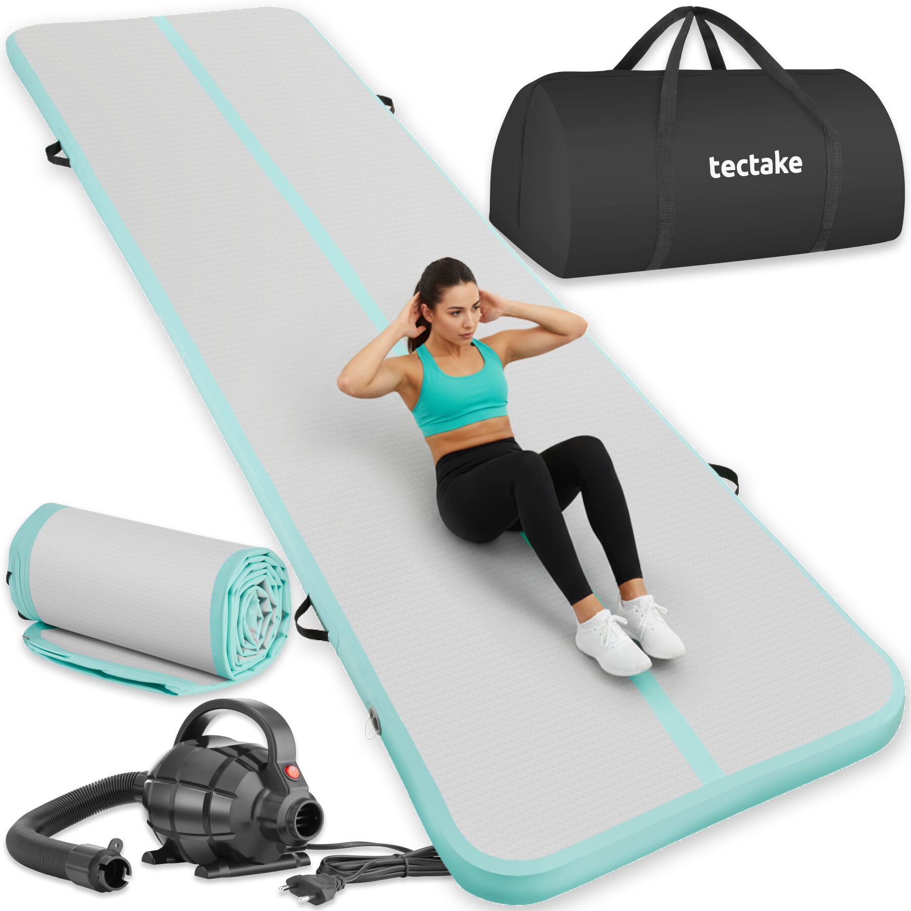 tectake&reg; Airtrack Trainingsmatte, aufblasbar, rutschfestes, hochwertiges PVC, inkl. Transporttasche, 397 x 104 x 10 cm - Bild 1