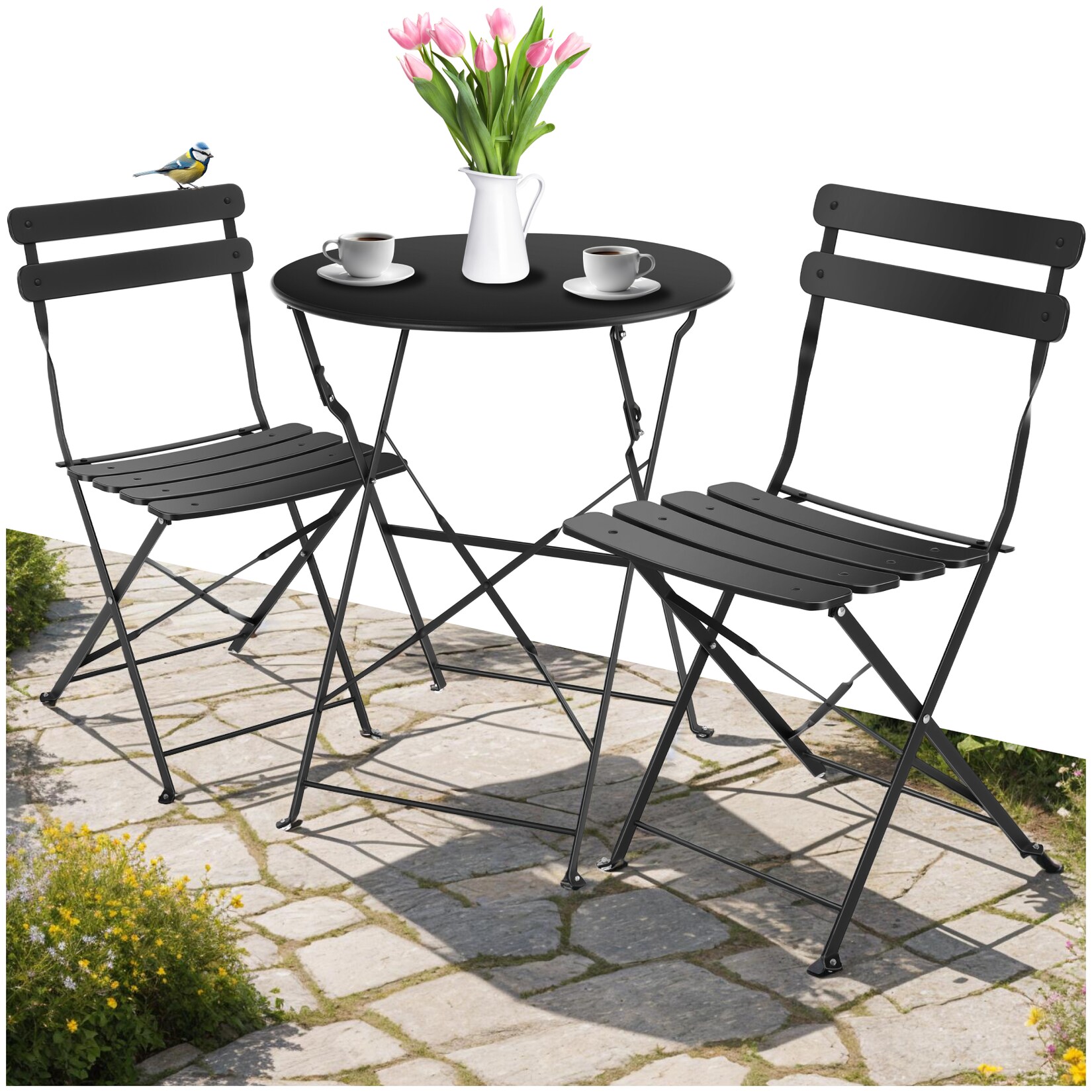 tectake® Bistrotisch Set, für 2 Personen, widerstandsfähig, Belastbarkeit Stuhl 120 kg