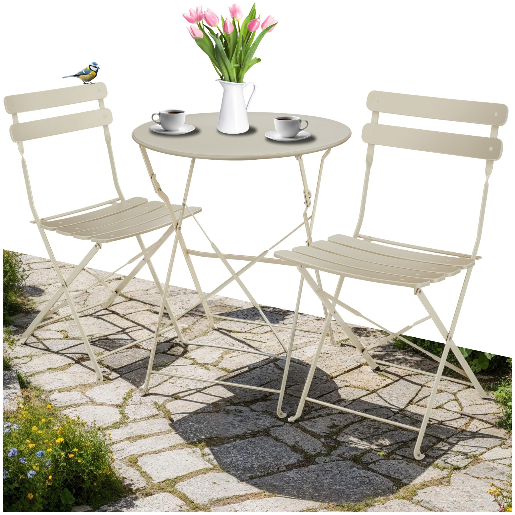 tectake&reg; Bistrotisch Set, f&uuml;r 2 Personen, widerstandsf&auml;hig, Belastbarkeit Stuhl 120 kg - Bild 1