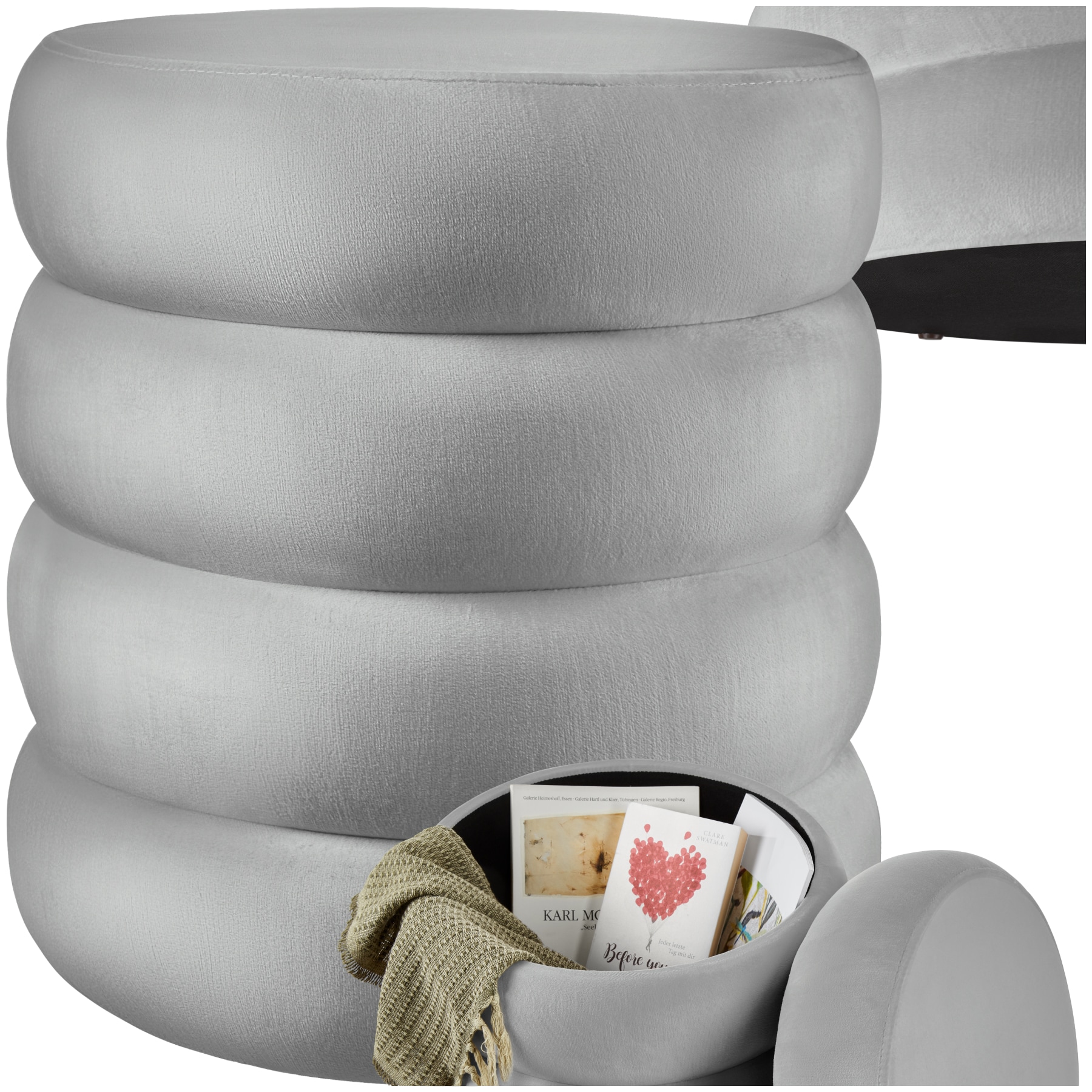 tectake&reg; Sitzhocker mit Stauraum, rund, gepolstert, weicher, pflegeleichter Bezug - Bild 1