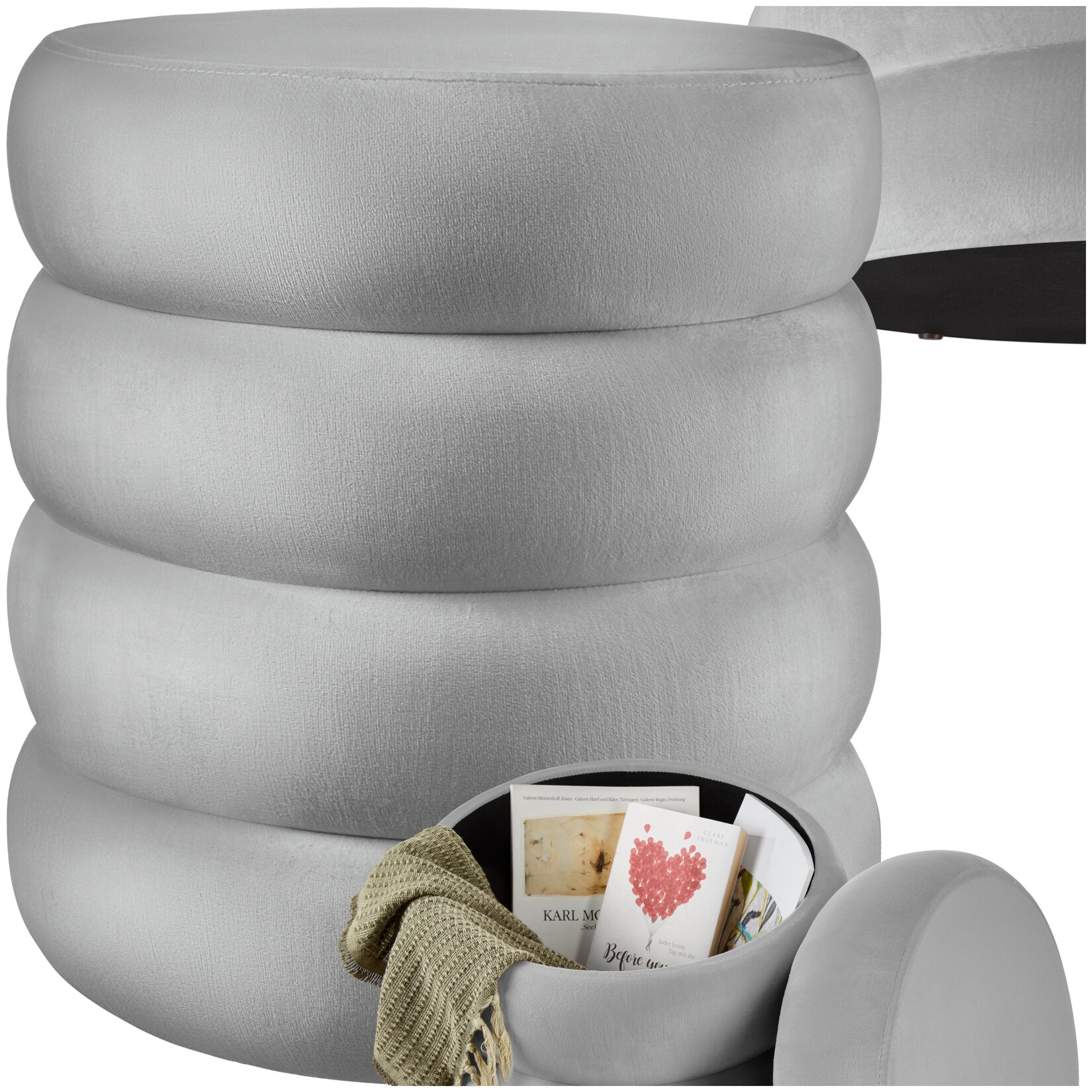 tectake® Sitzhocker mit Stauraum, rund, gepolstert, weicher, pflegeleichter Bezug