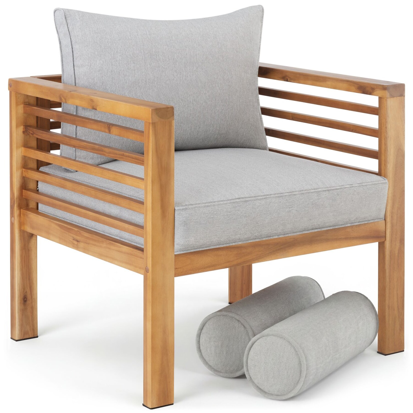 tectake® Garten-Loungesessel, mit lasiertem Holzgestell, Dicke des Sitzpolsters 12 cm, 72 x 63 x 64,5 cm
