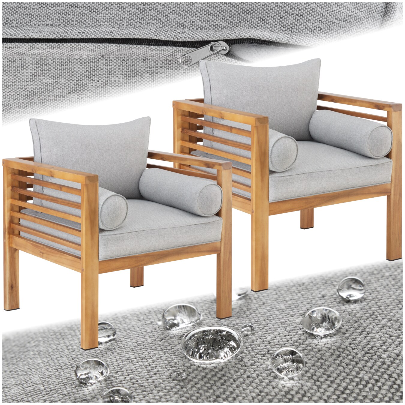 tectake® Garten-Loungesessel, mit lasiertem Holzgestell, Dicke des Sitzpolsters 12 cm, 72 x 63 x 64,5 cm | 04061173270771