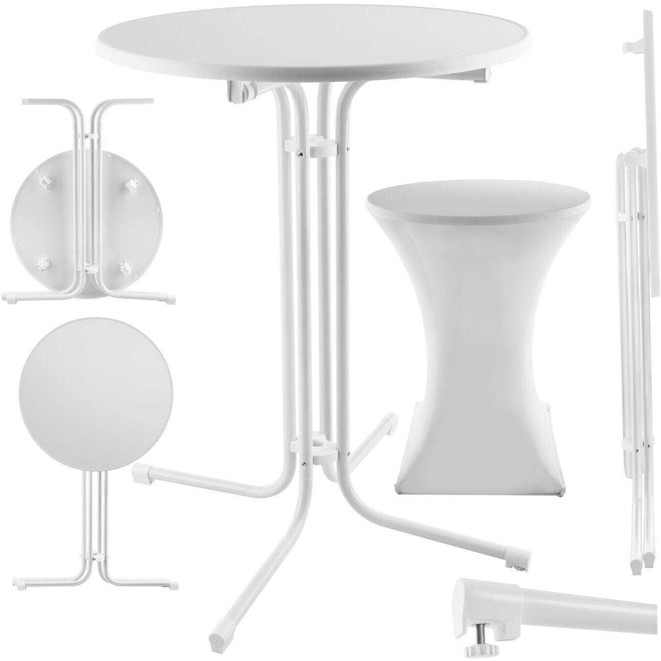 tectake® Stehtisch, rund mit Tischhusse, standfest, bodenschonende Kunststofffüße & Ausgleichsschraube