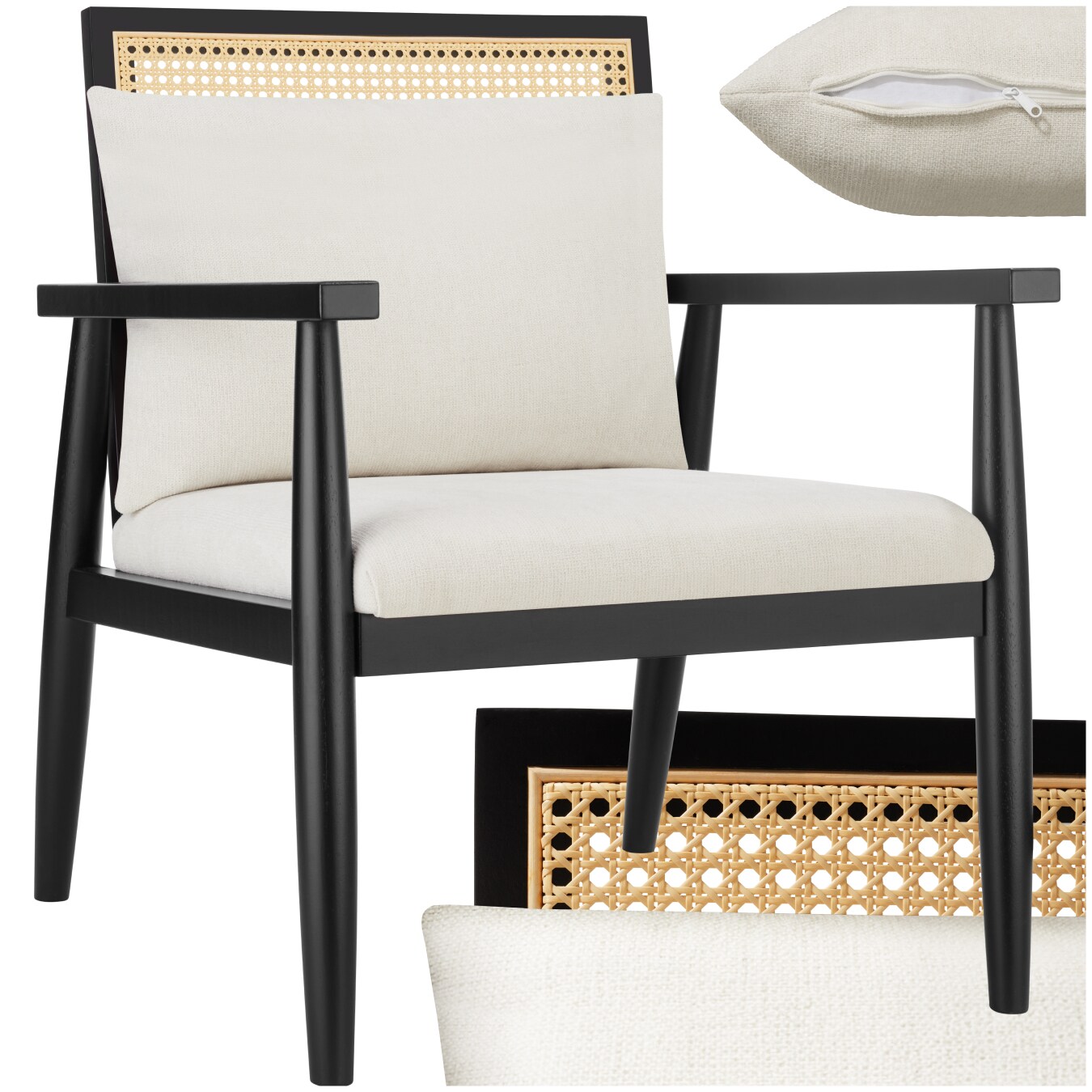 tectake® Loungesessel, dick gepolstert, mit extra Rückenkissen, große Rückenlehne mit Wiener Geflecht, 67 x 70 x 82 cm | 04061173262196