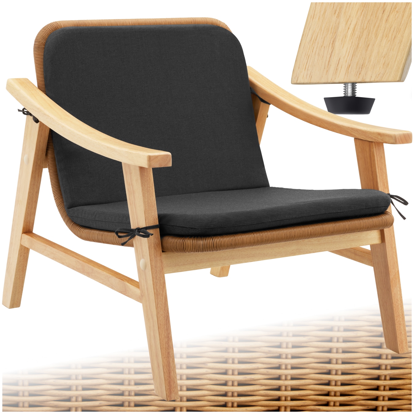 tectake&reg; Rattan Stuhl, mit lackiertem Holzgestell, h&ouml;henverstellbare F&uuml;&szlig;e, 69 x 76 x 69,5 cm - Bild 1