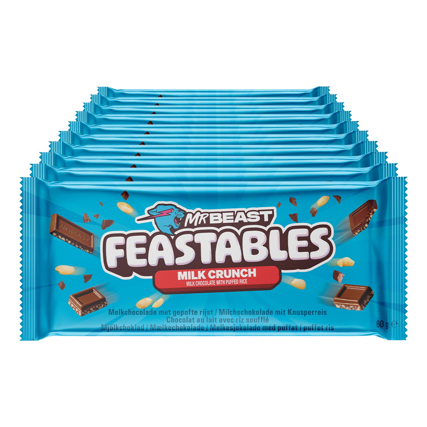 Mr. Beast feastables Milk Crunch Tafelschokolade 60 g, 10er Pack - Bild 1