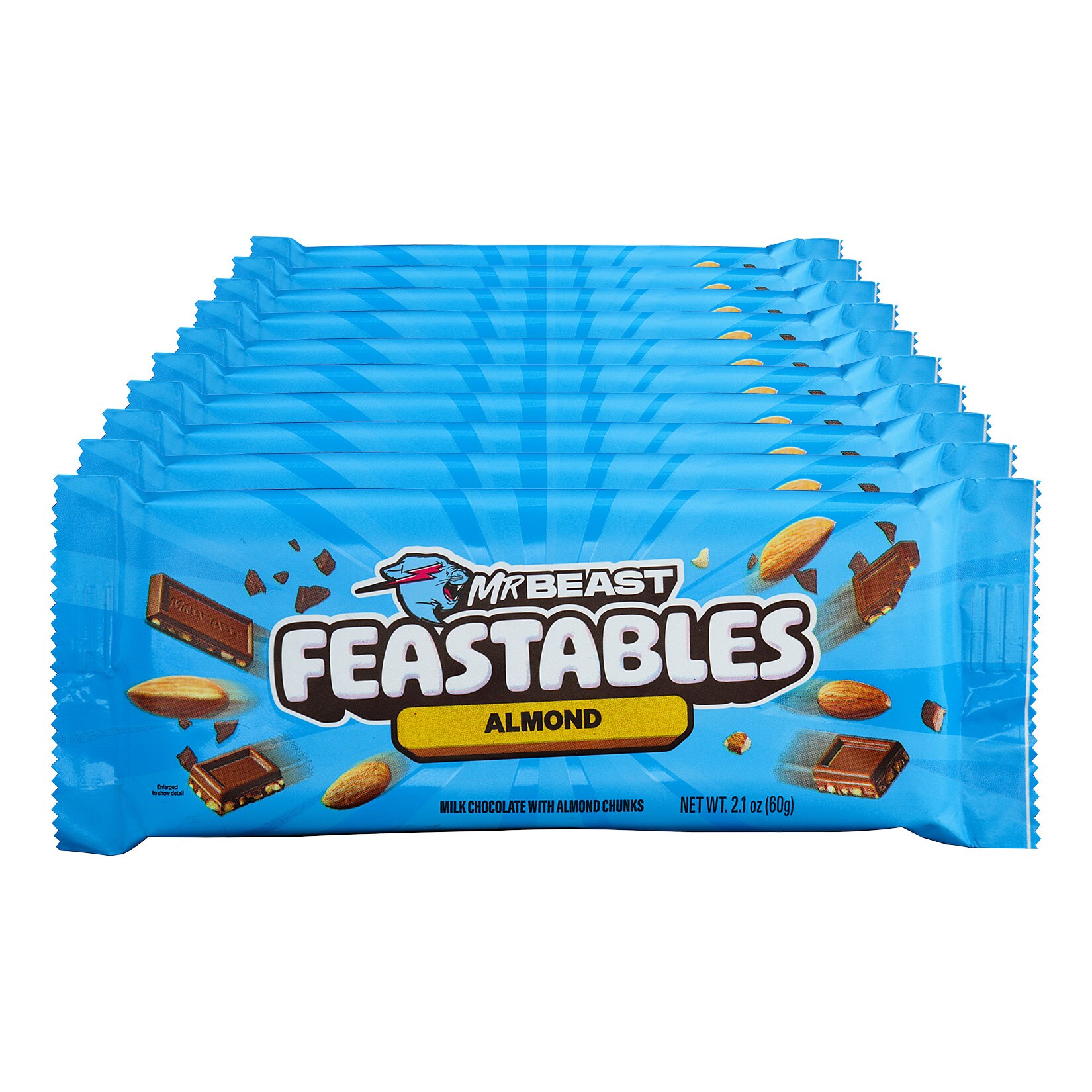 Mr. Beast feastables Almond Tafelschokolade 60 g, 10er Pack - Bild 1