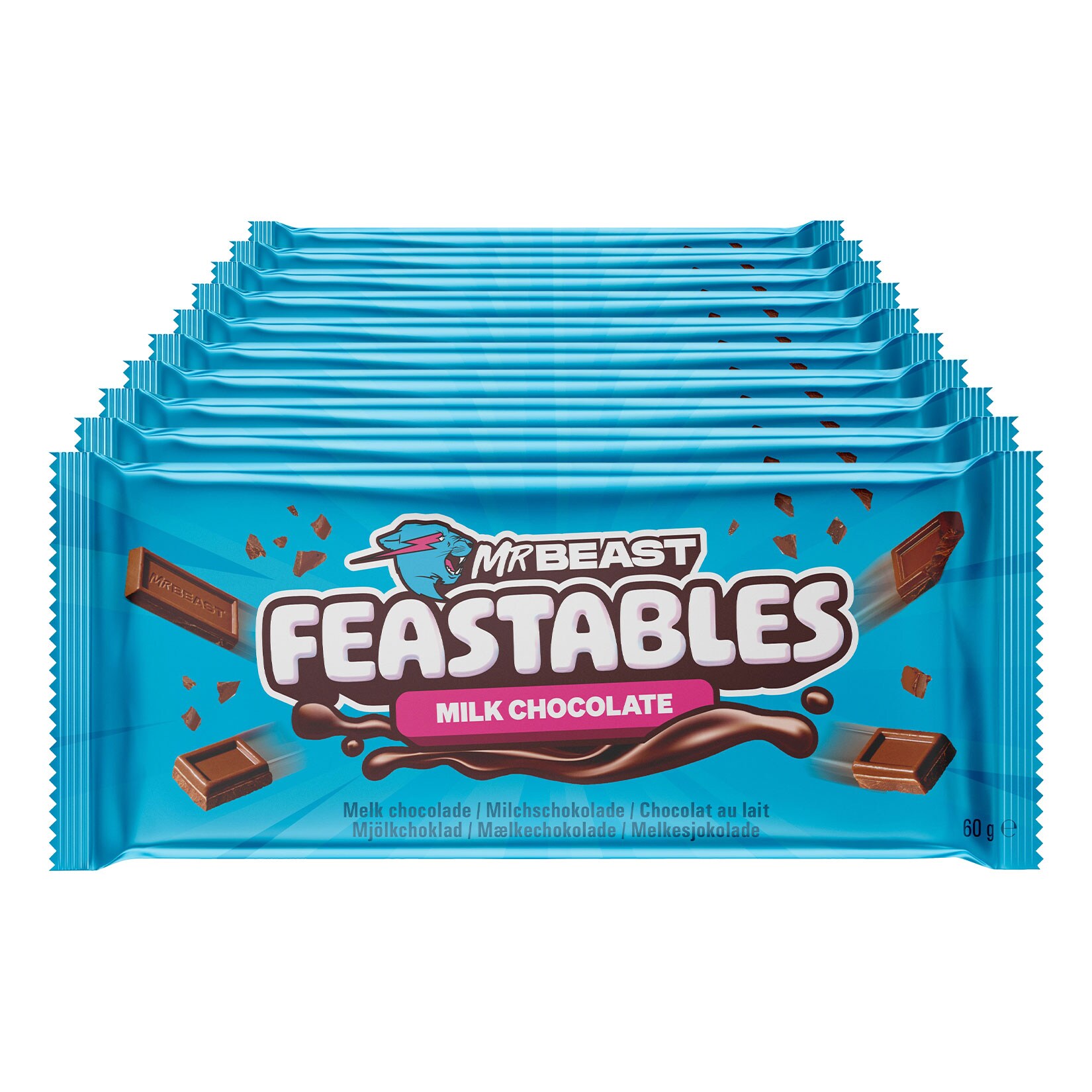 Mr. Beast feastables Milk Tafelschokolade 60 g, 10er Pack - Bild 1