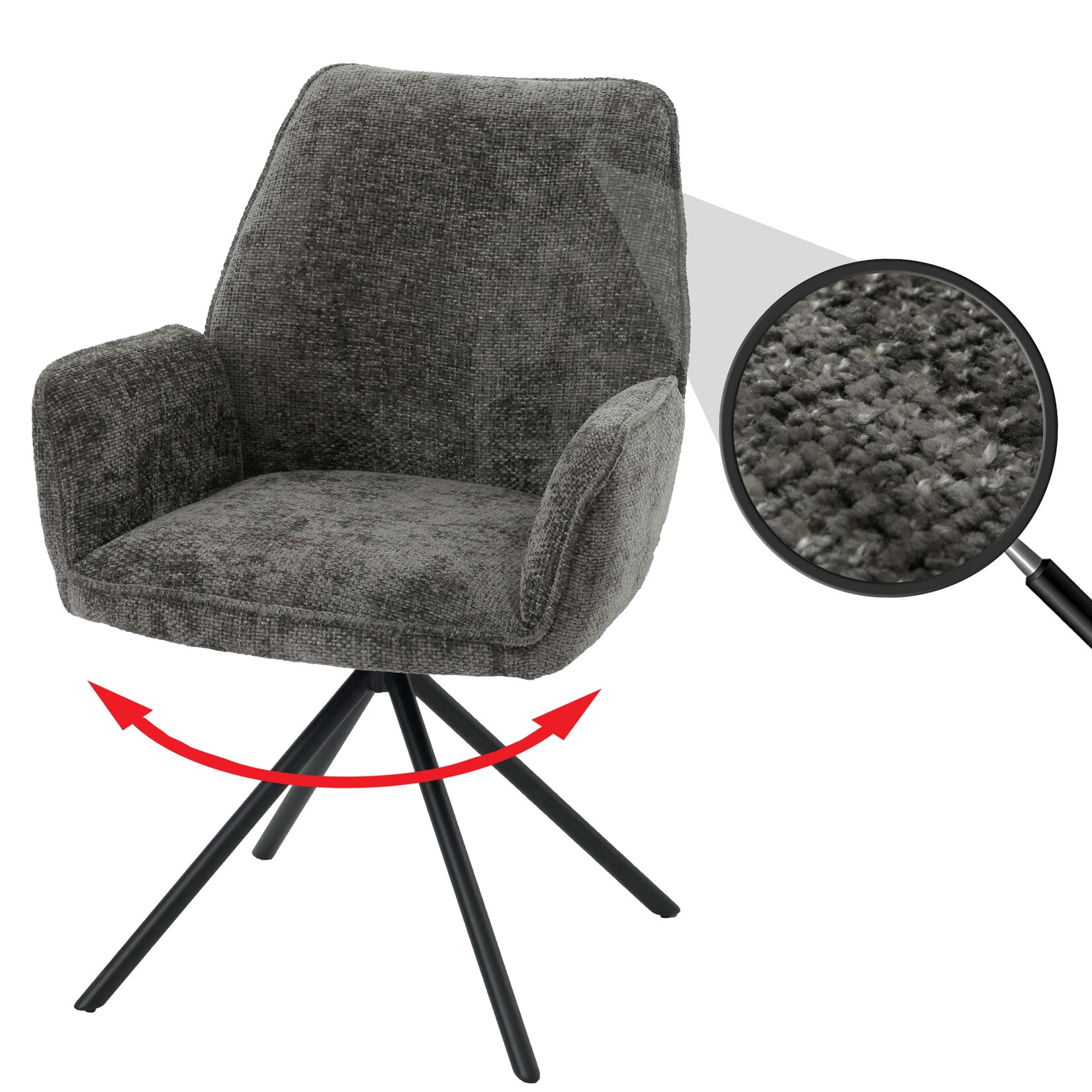 Esszimmerstuhl MCW-G67, Küchenstuhl Stuhl mit Armlehne, drehbar Auto-Position, Chenille Öko-Tex MVG ~ dunkelgrau