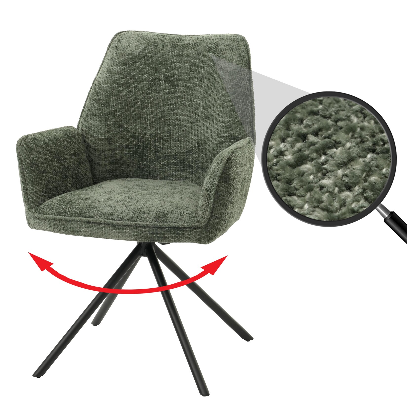 Esszimmerstuhl MCW-G67, Küchenstuhl Stuhl mit Armlehne, drehbar Auto-Position, Chenille Öko-Tex MVG ~ grün