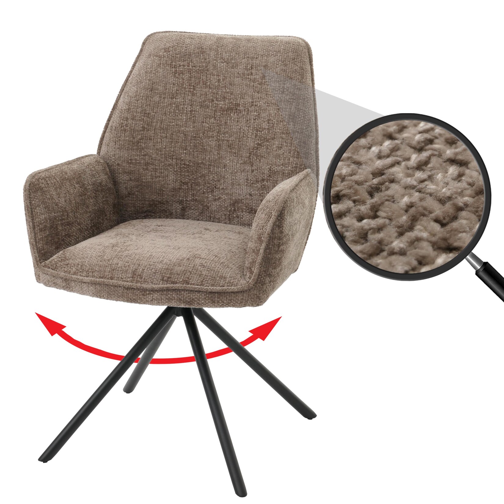 Esszimmerstuhl MCW-G67, Küchenstuhl Stuhl mit Armlehne, drehbar Auto-Position, Chenille Öko-Tex MVG ~ braun