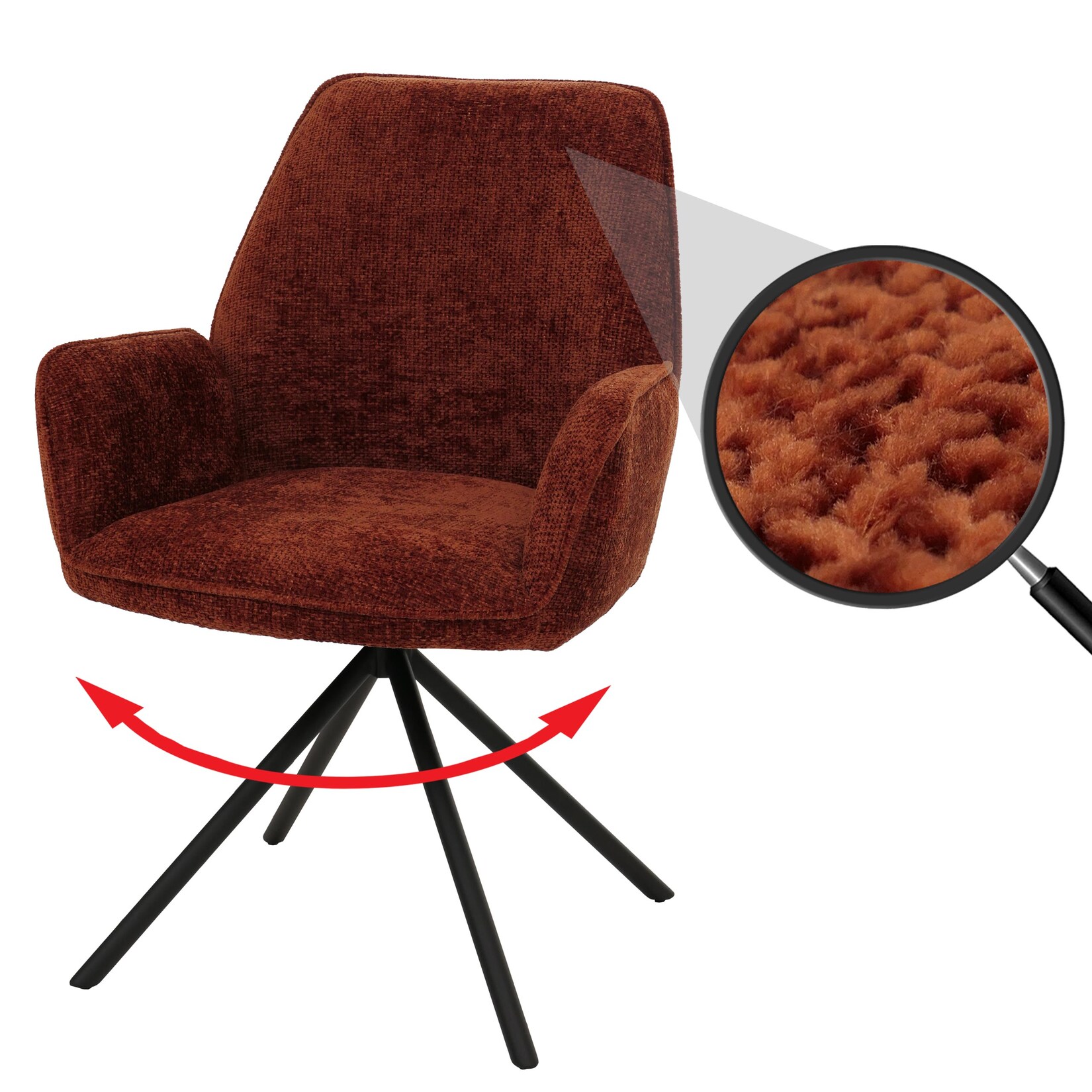 Esszimmerstuhl MCW-G67, Küchenstuhl Stuhl mit Armlehne, drehbar Auto-Position, Chenille Öko-Tex MVG ~ rot