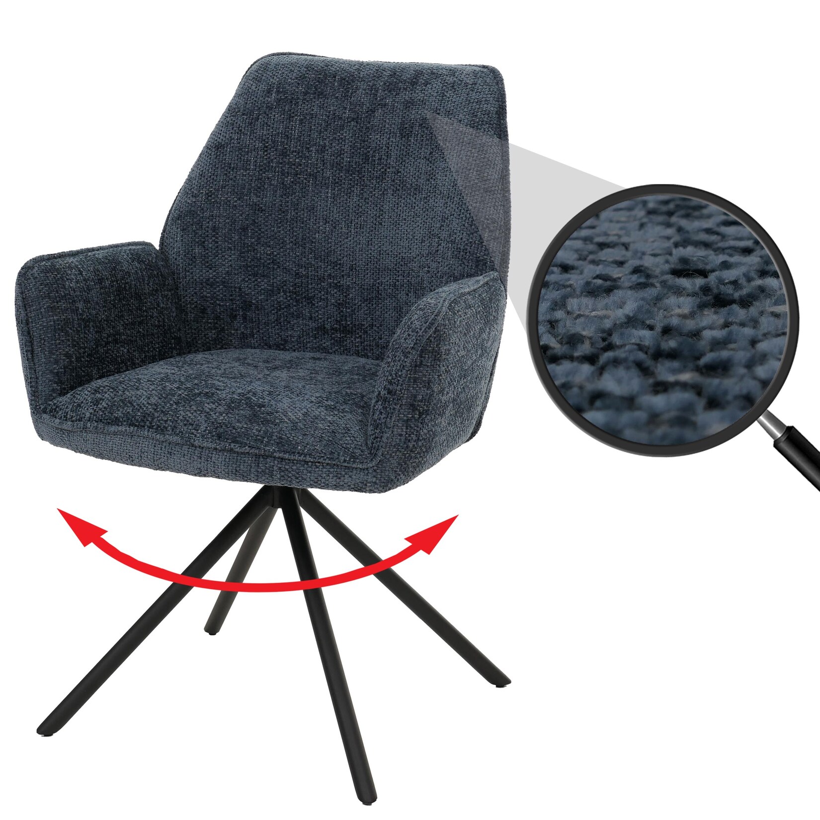 Esszimmerstuhl MCW-G67, Küchenstuhl Stuhl mit Armlehne, drehbar Auto-Position, Chenille Öko-Tex MVG ~ dunkelblau