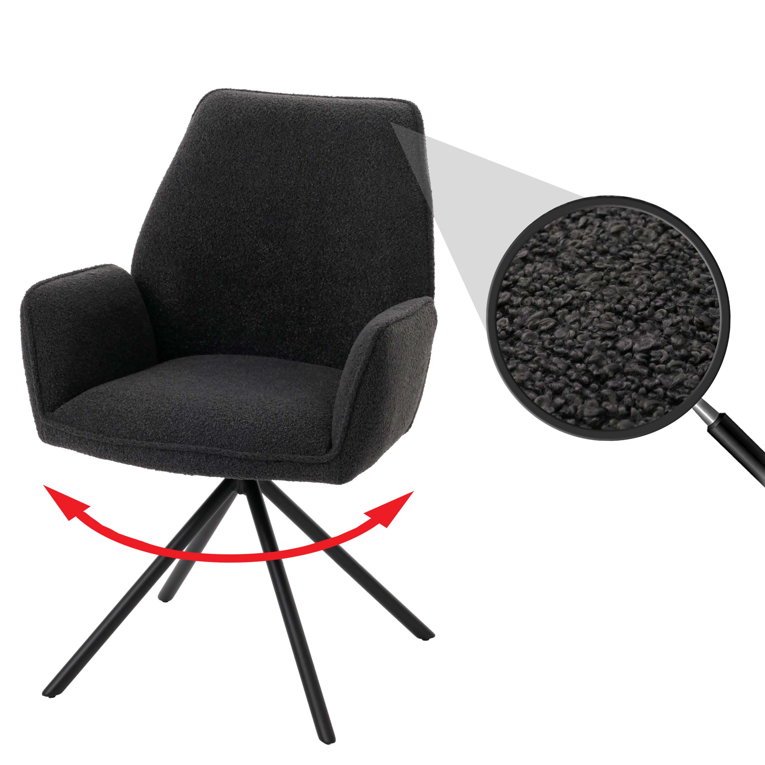 Esszimmerstuhl MCW-G67, K&uuml;chenstuhl Stuhl Armlehne, drehbar Auto-Position, Stoff/Textil Boucl&eacute; &Ouml;ko-Tex MVG ~ dunkelgrau - Bild 1