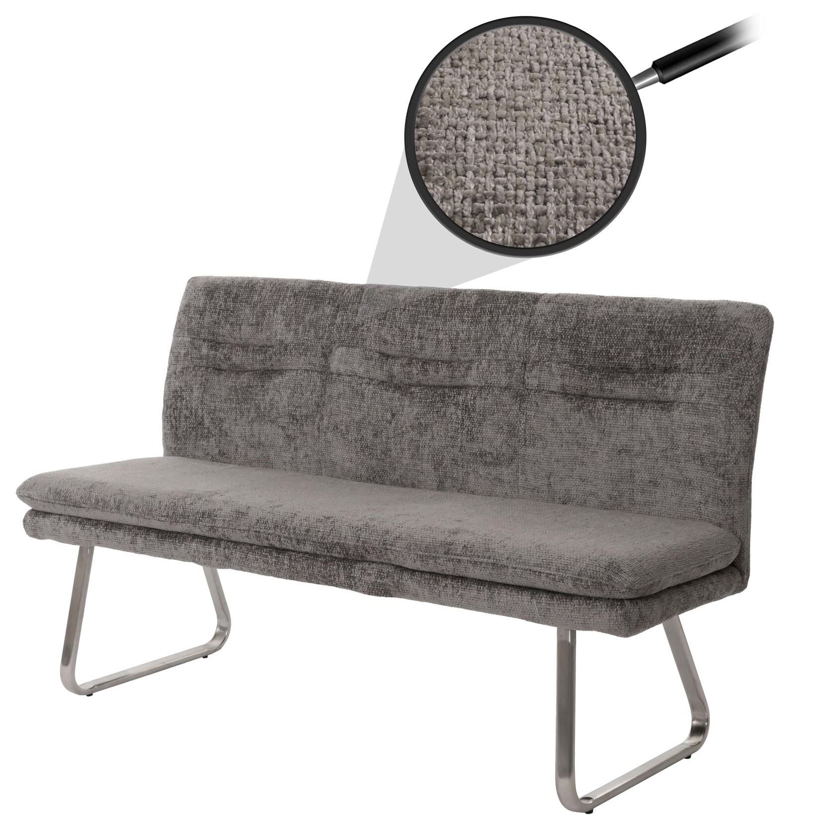 Sitzbank MCW-H70, Esszimmerbank Bank Polsterbank, Lehne Stoff/Textil Chenille Edelstahl gebürstet 160cm ~ dunkelgrau
