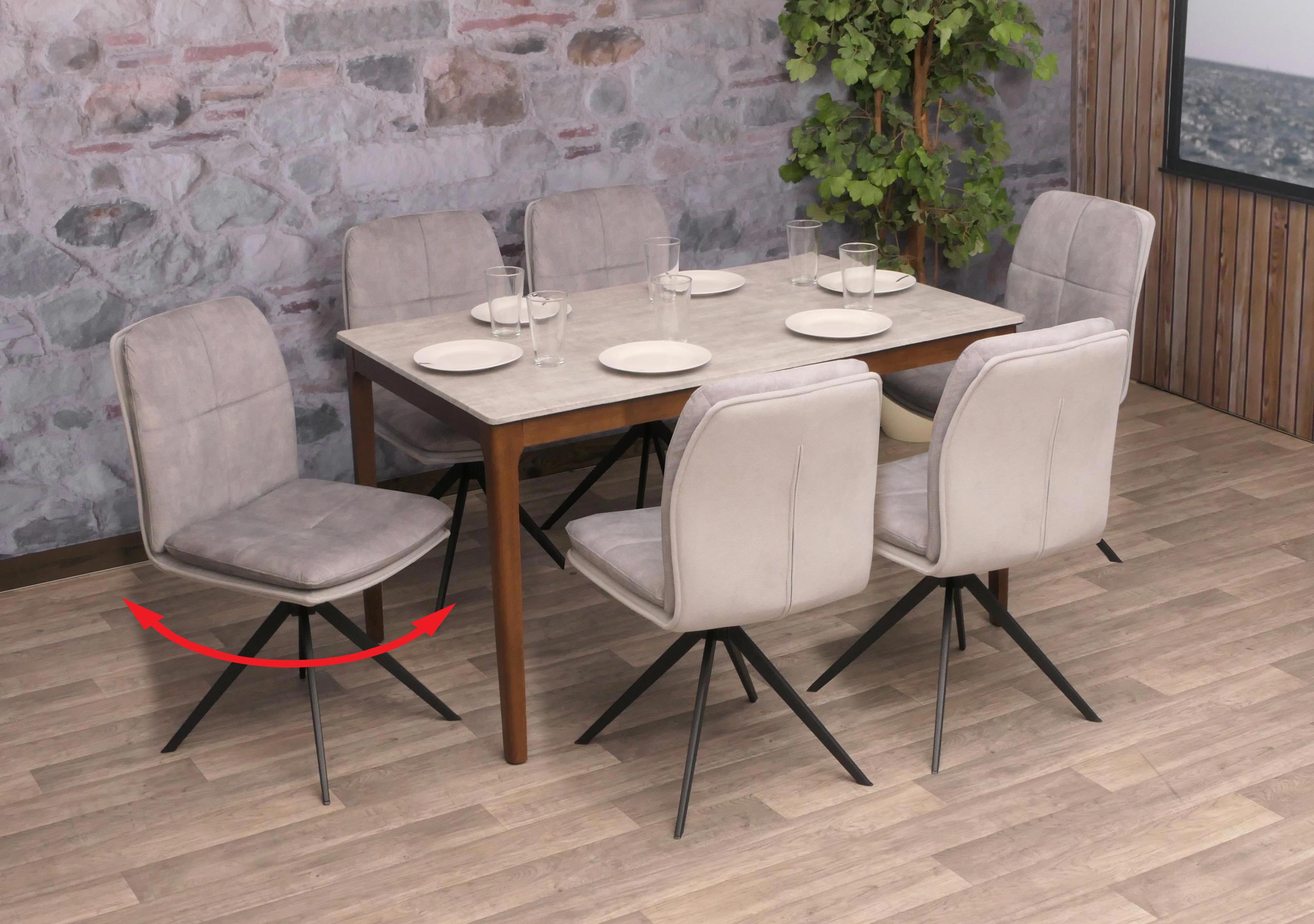 6er-Set Esszimmerstuhl MCW-M68, K&uuml;chenstuhl Lehnstuhl, drehbar Auto-Position, Metall Stoff/Textil ~ grau - Bild 1