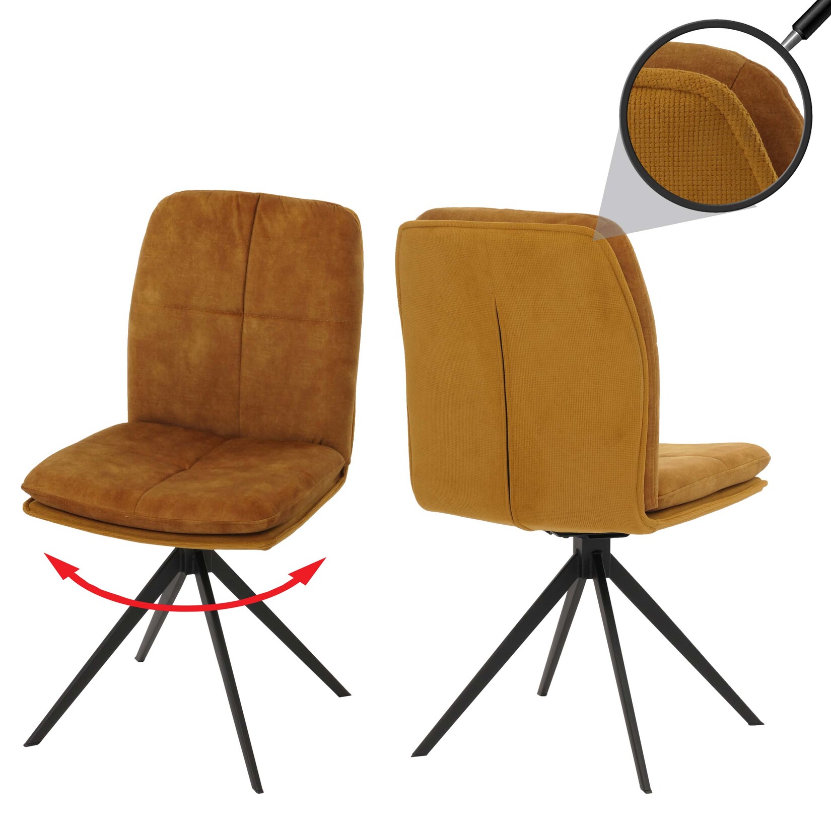 2er-Set Esszimmerstuhl MCW-M68, Küchenstuhl Lehnstuhl, drehbar Auto-Position, Metall Stoff/Textil ~ gelb